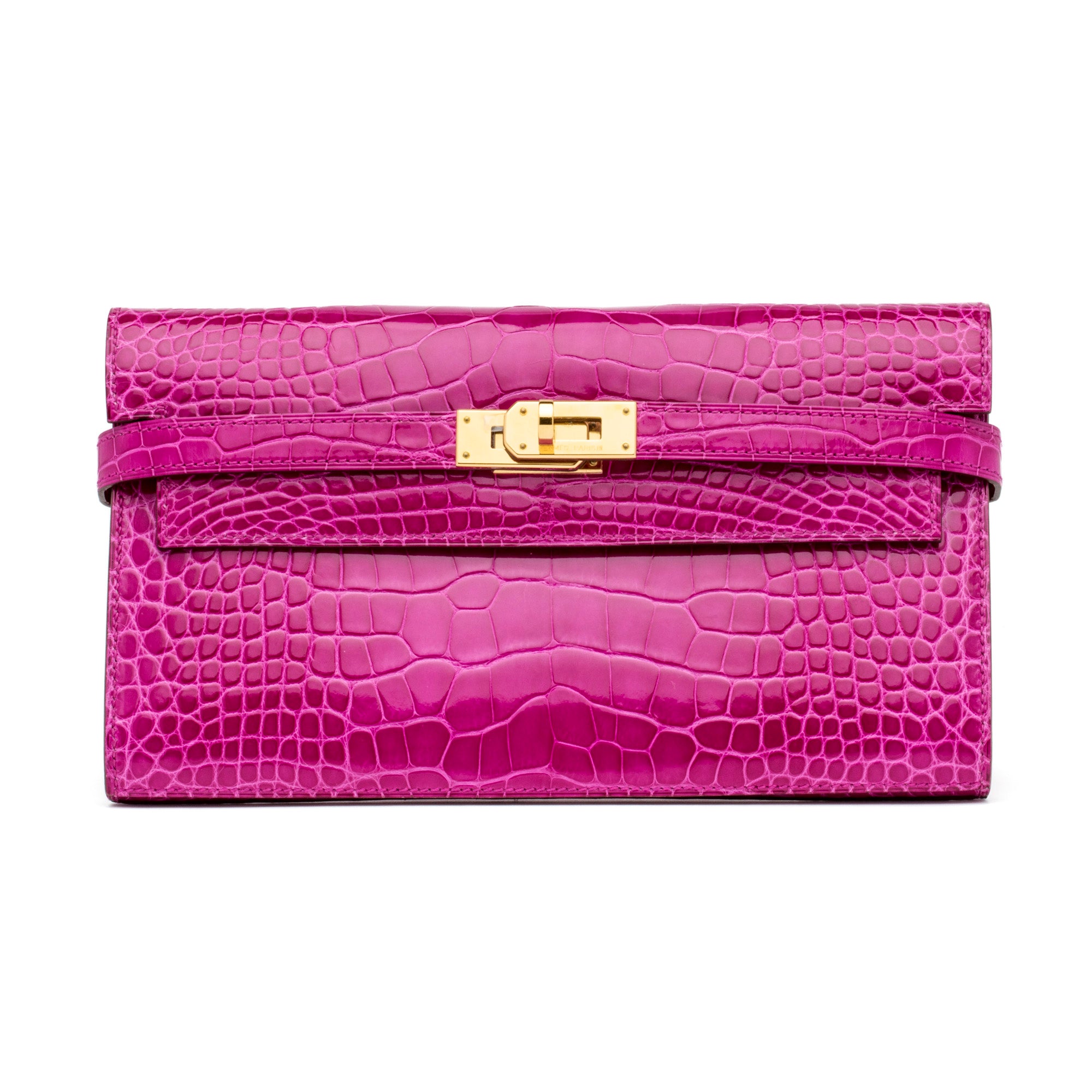 HERMES Rose Sheherazade Alligator Clutch