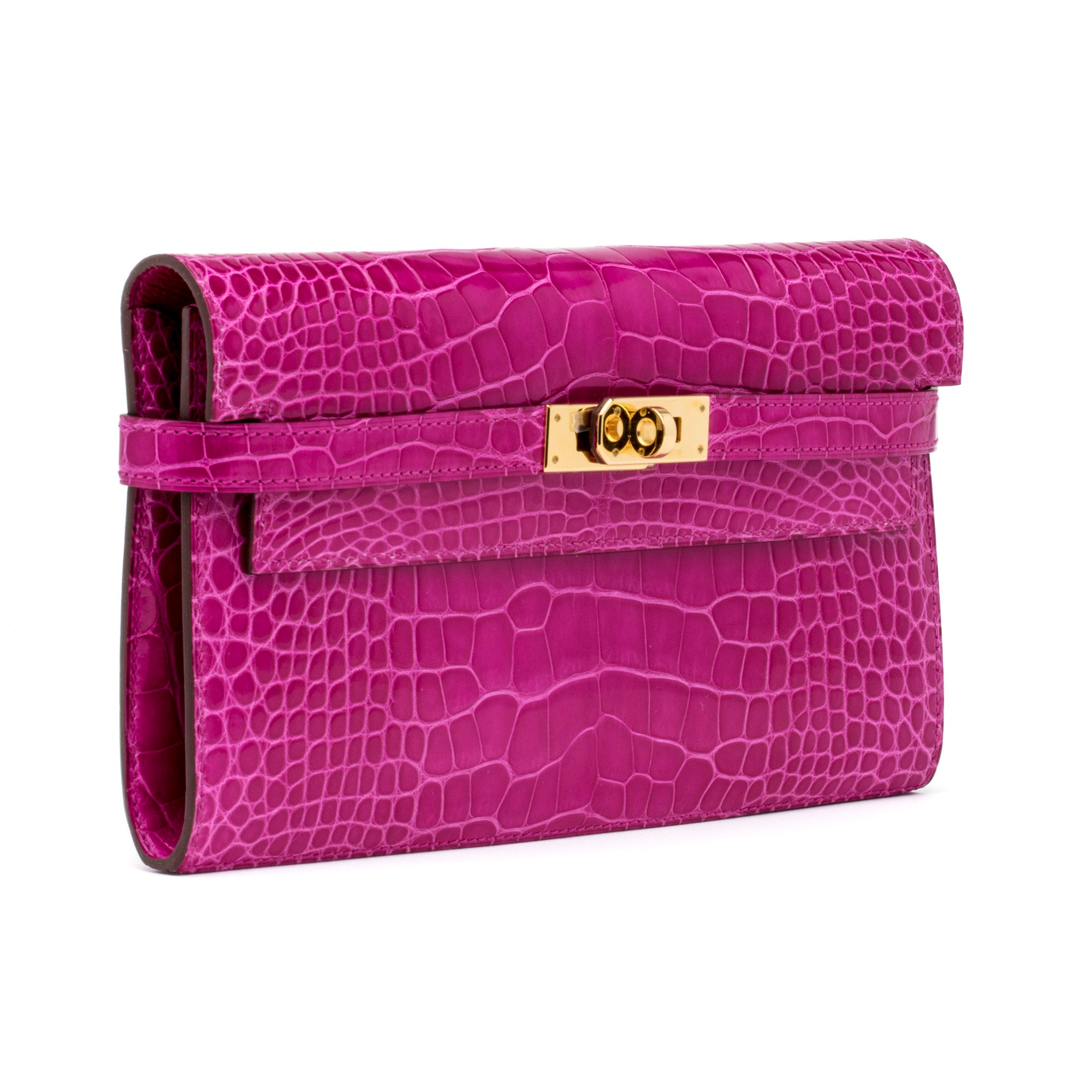 HERMES Rose Sheherazade Alligator Clutch