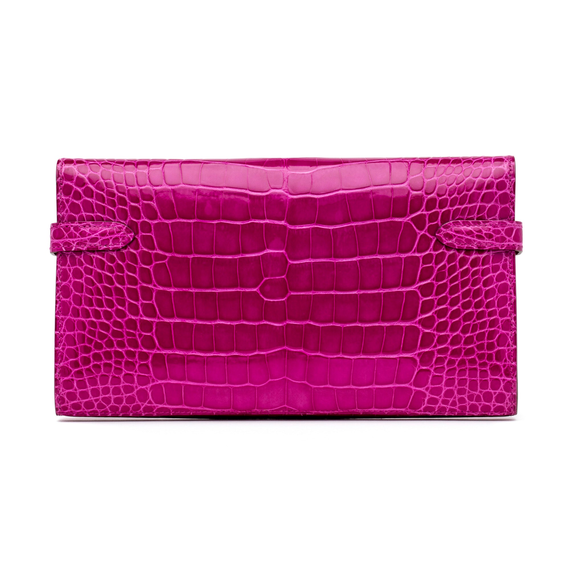 HERMES Rose Sheherazade Alligator Clutch