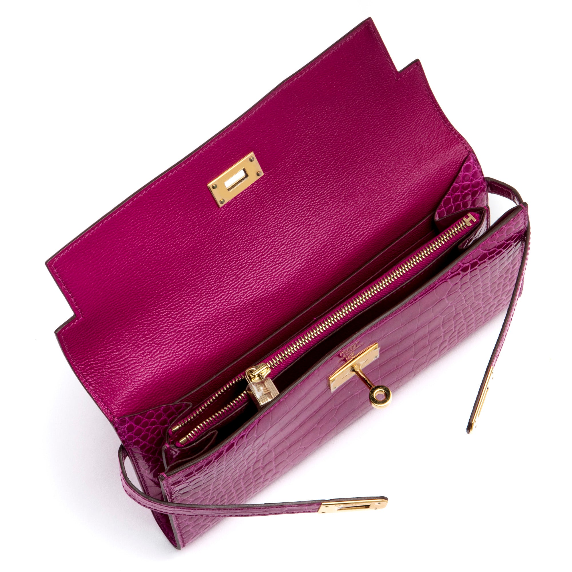 HERMES Rose Sheherazade Alligator Clutch