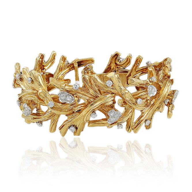 DAVID WEBB 18K Yellow Gold And Diamond Bracelet With Ear Clips