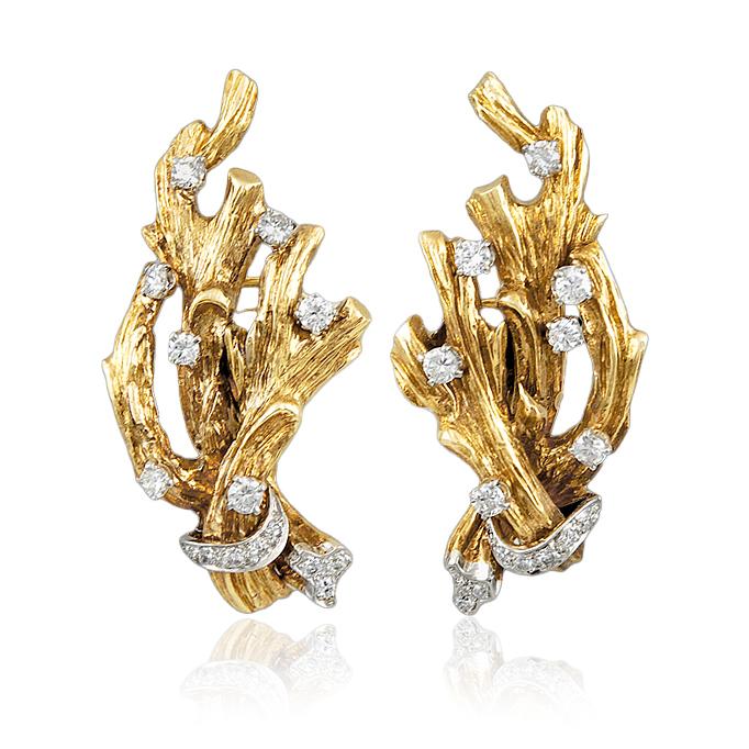 DAVID WEBB 18K Yellow Gold And Diamond Bracelet With Ear Clips