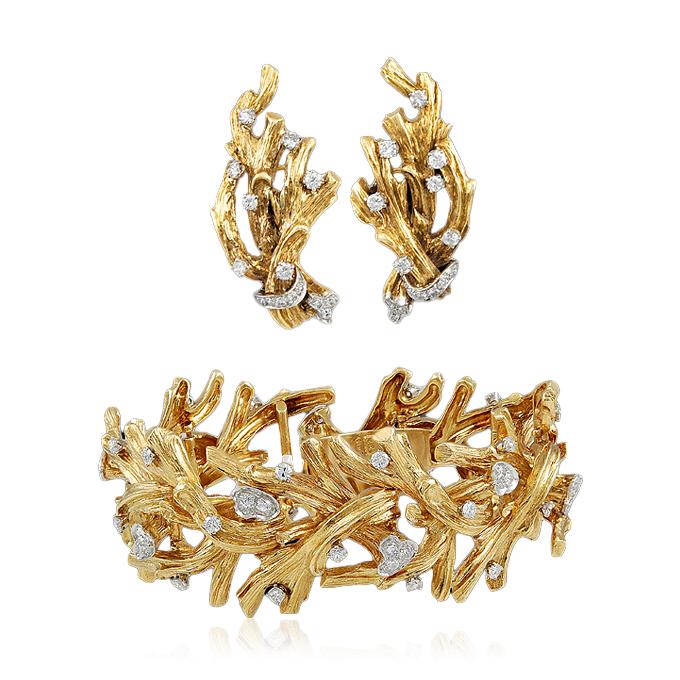 DAVID WEBB 18K Yellow Gold And Diamond Bracelet With Ear Clips