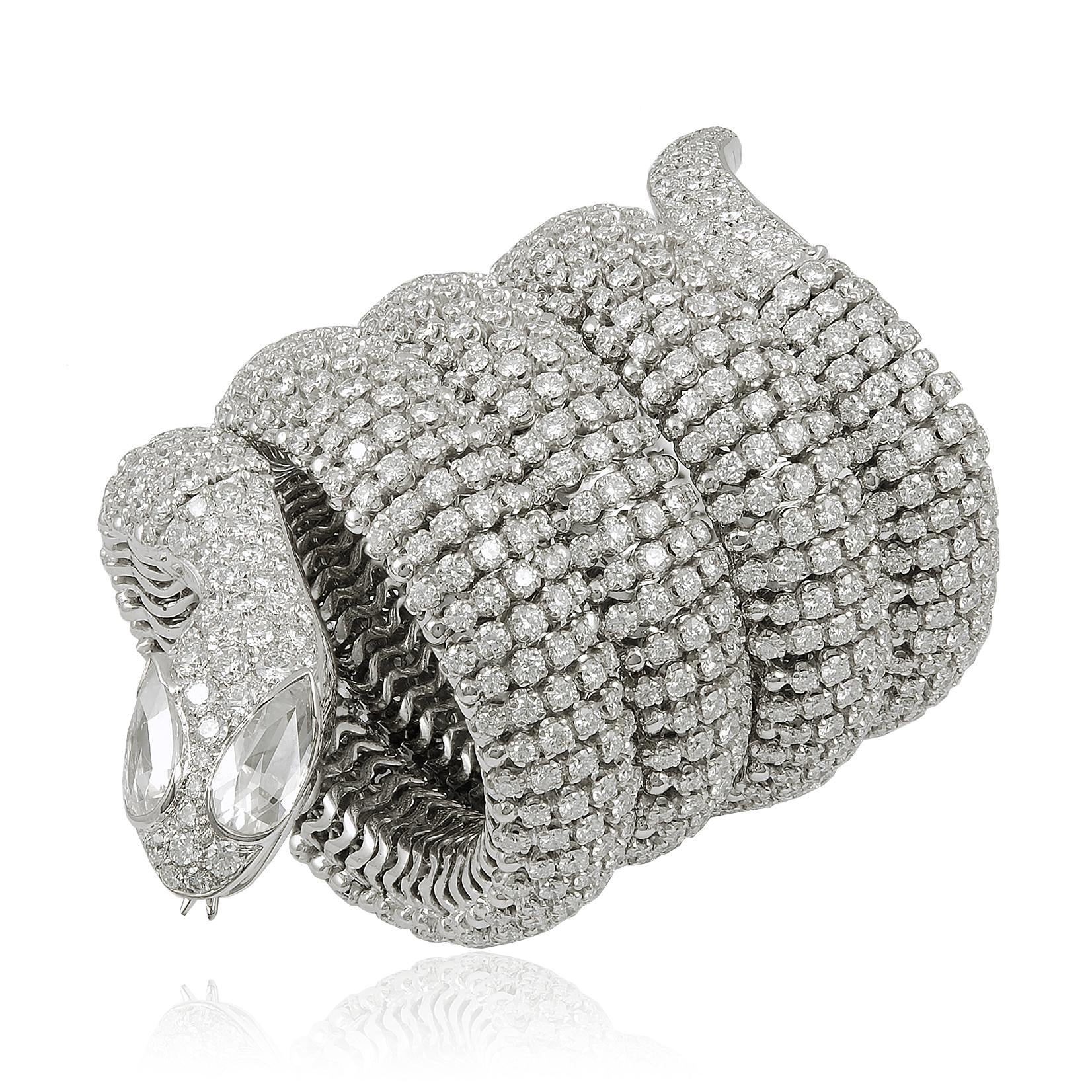 18K White Gold Diamond Serpent Bangle Bracelet