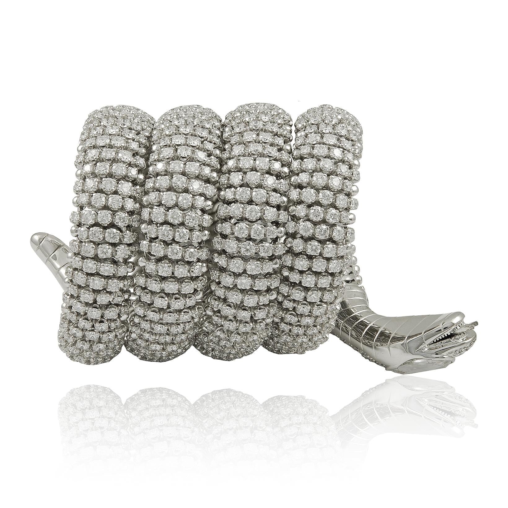 18K White Gold Diamond Serpent Bangle Bracelet