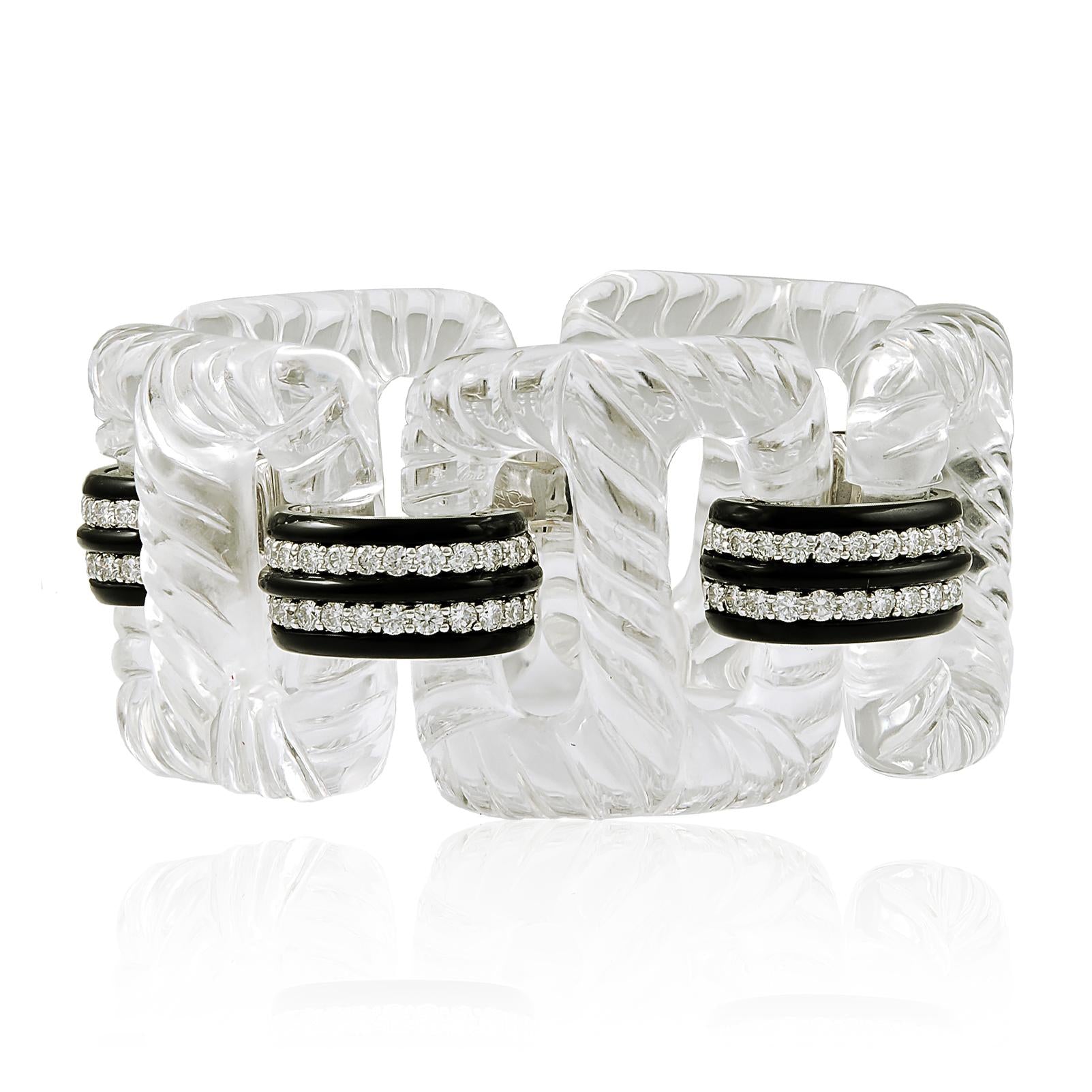 SEAMAN SCHEPPS Rock Crystal, Onyx, and Diamond Link Bracelet