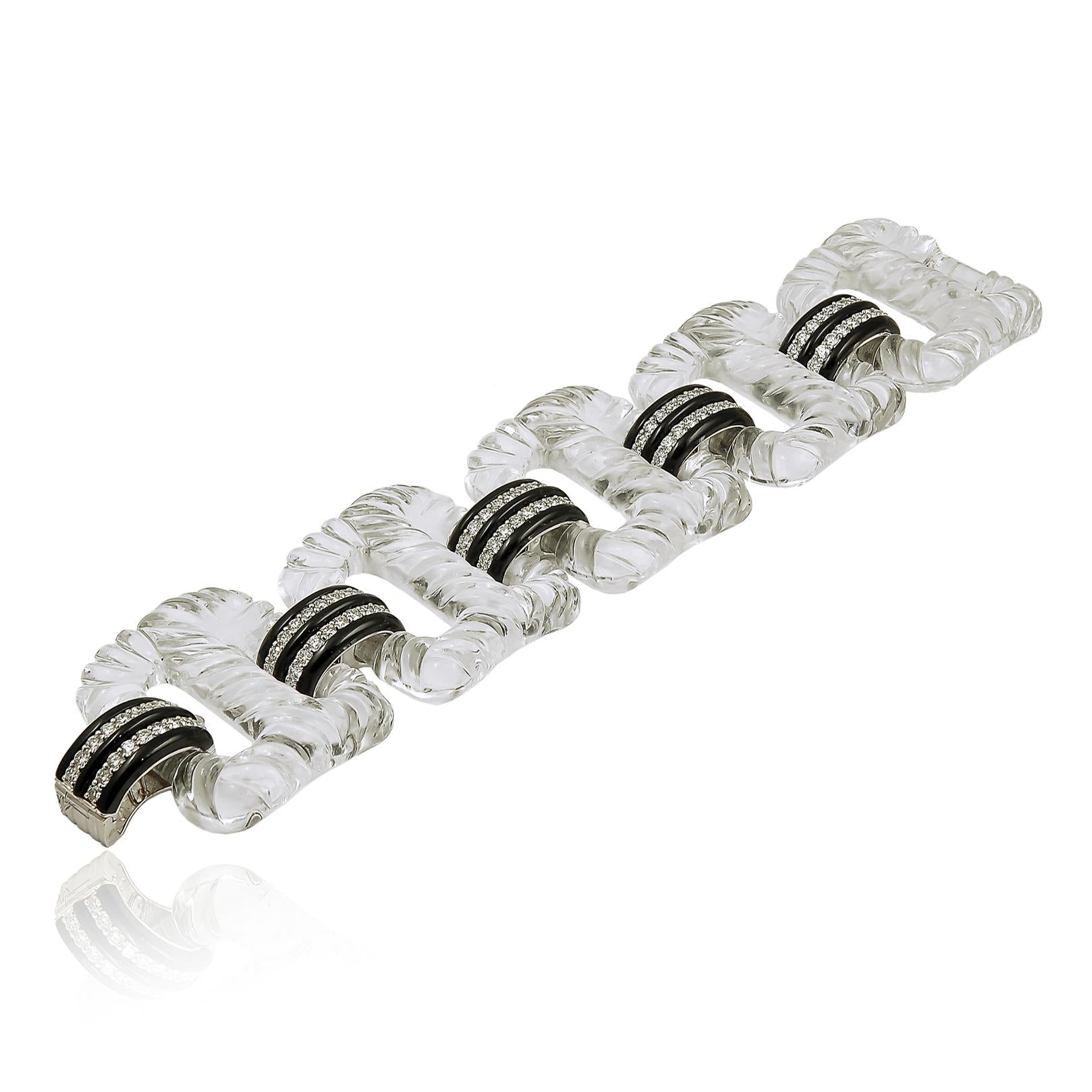 SEAMAN SCHEPPS Rock Crystal, Onyx, and Diamond Link Bracelet
