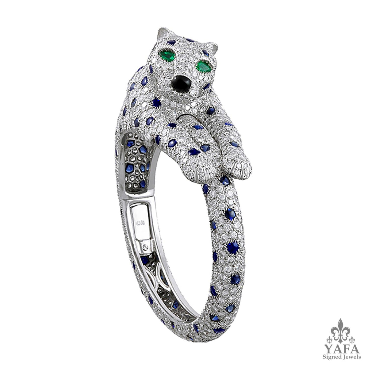 CARTIER Platinum Diamond, Sapphire, Emerald & Onyx Panthère Bangle