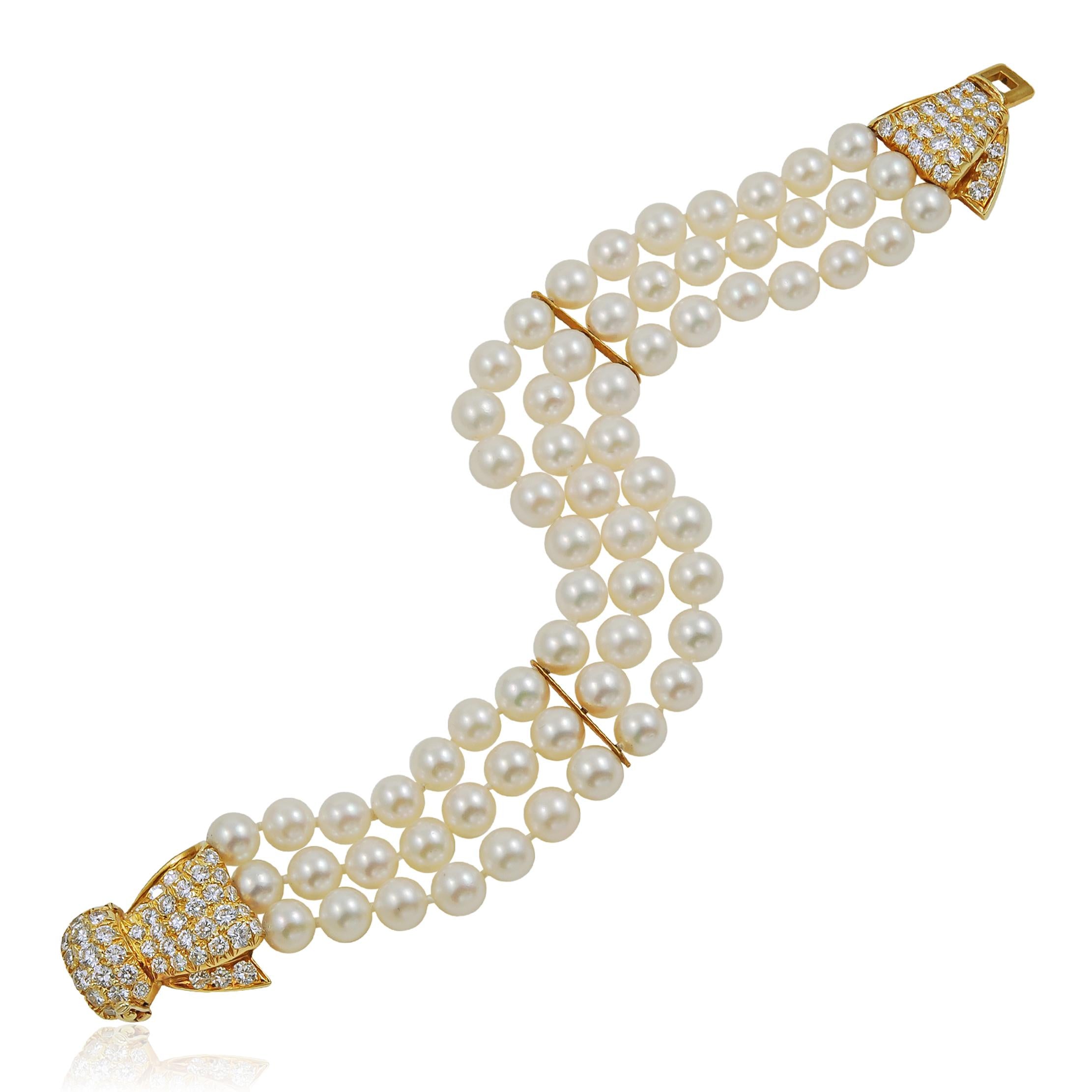 VAN CLEEF & ARPELS Diamond and Cultured Pearl Bow Bracelet
