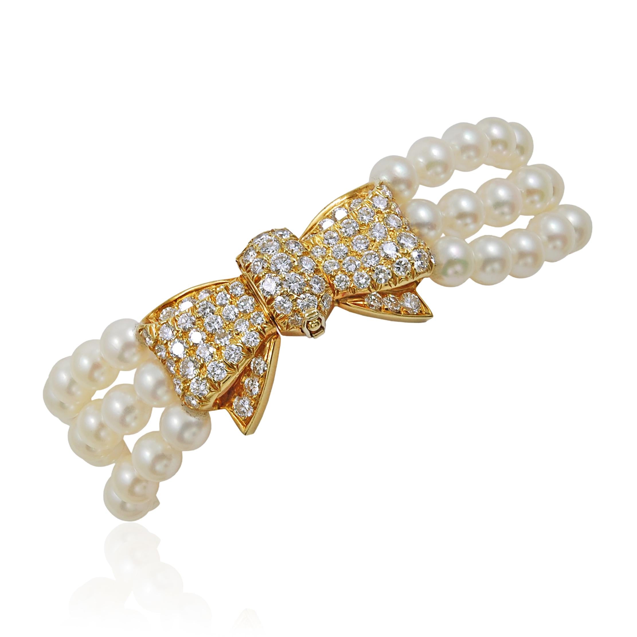 VAN CLEEF & ARPELS Diamond and Cultured Pearl Bow Bracelet