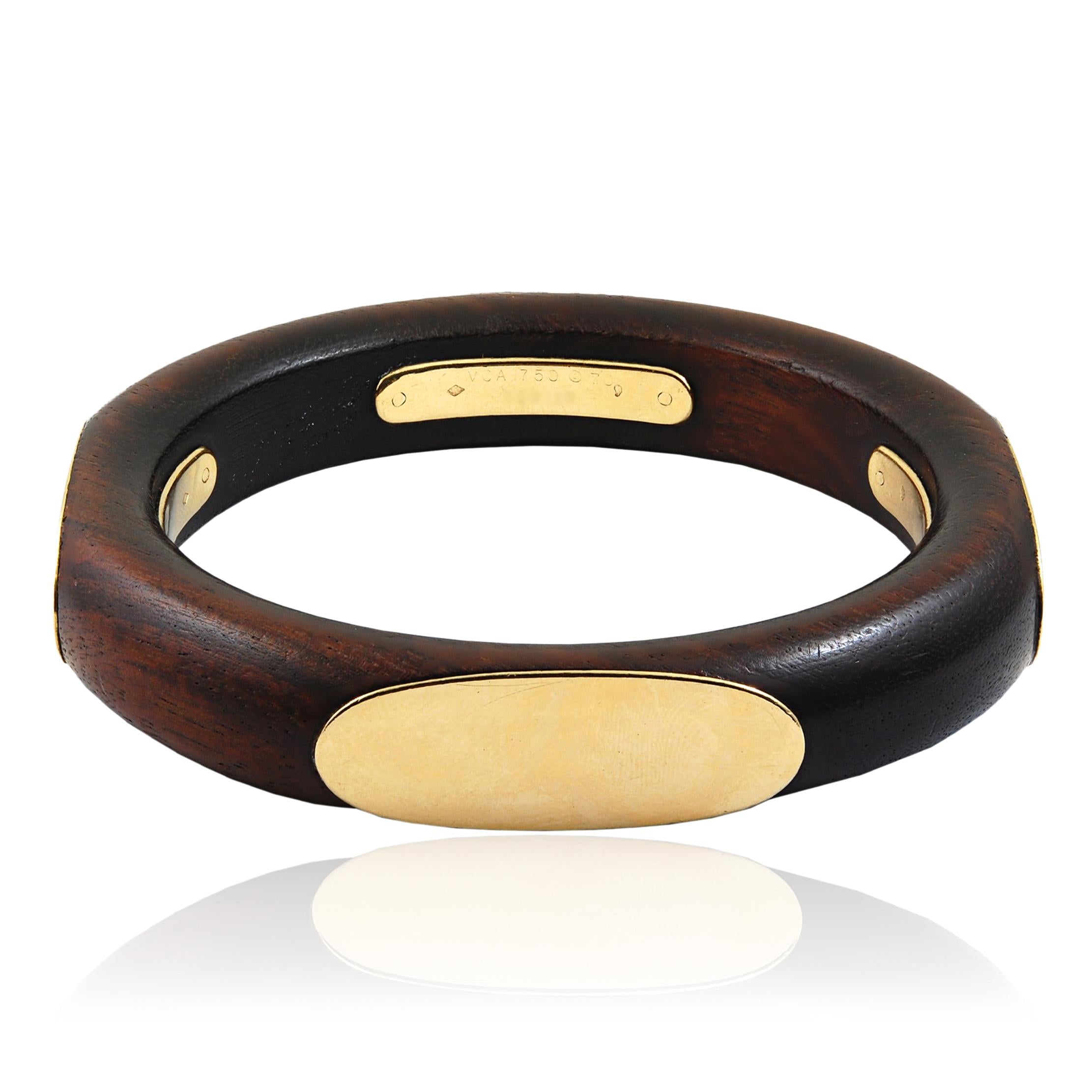 VAN CLEEF & ARPELS 18K Yellow Gold Wood Bangle