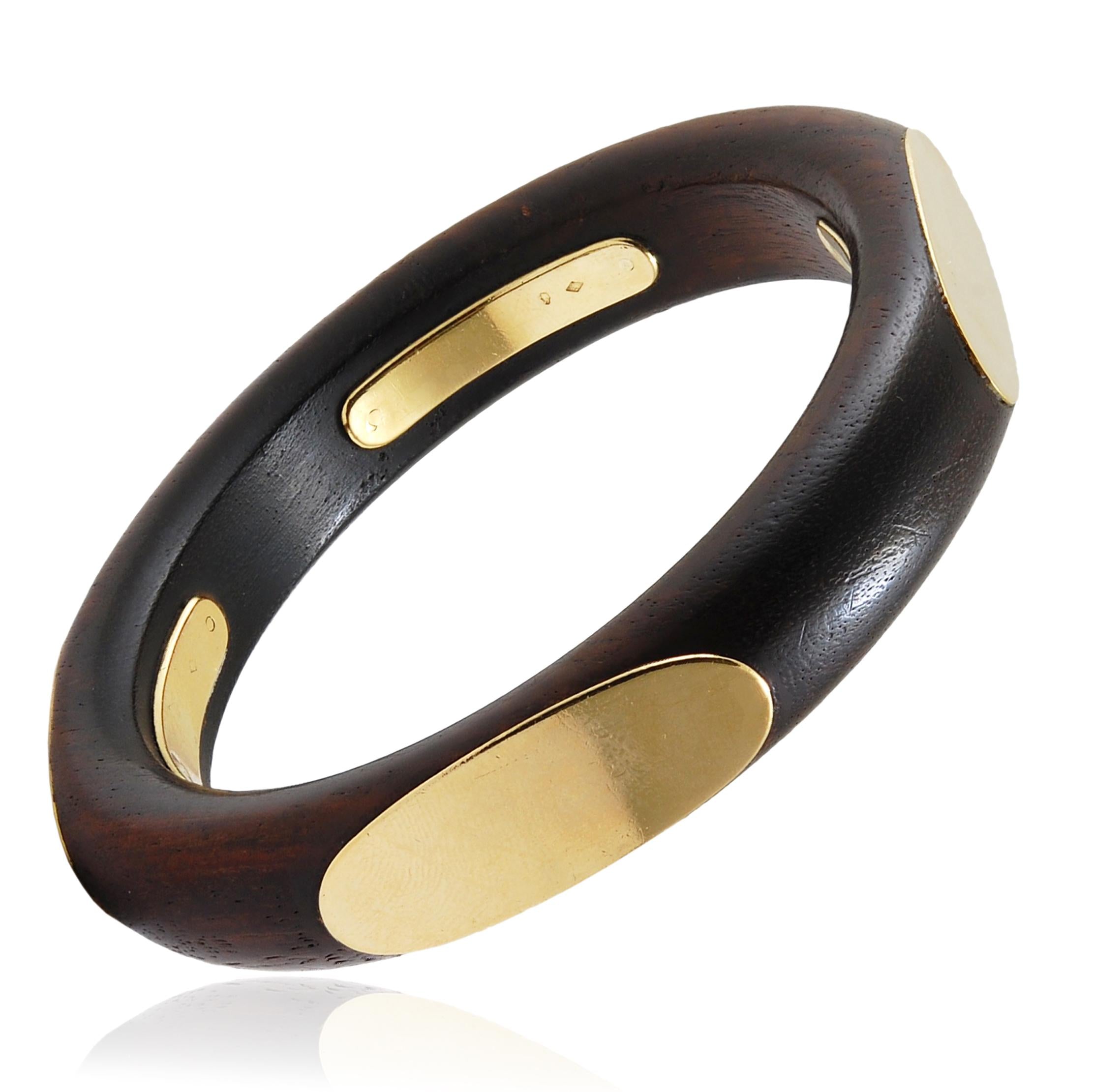 VAN CLEEF & ARPELS 18K Yellow Gold Wood Bangle