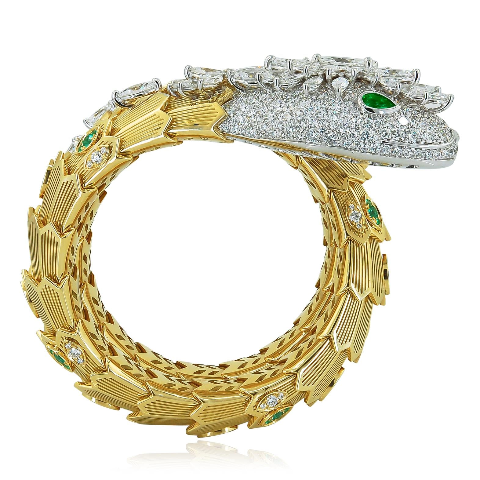 BULGARI 18K Gold Diamond and Emerald Serpenti Bracelet