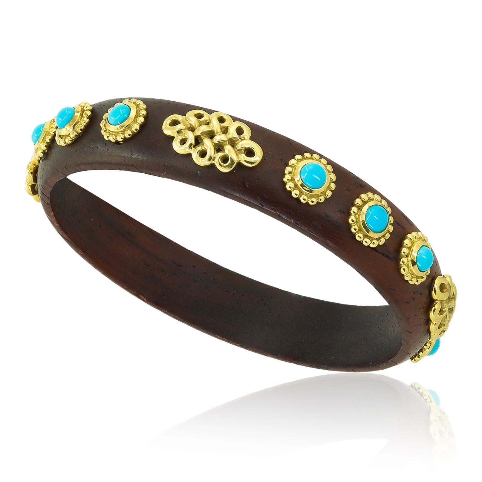 HAUME 18K Yellow Gold and Turquoise Wood Bangle
