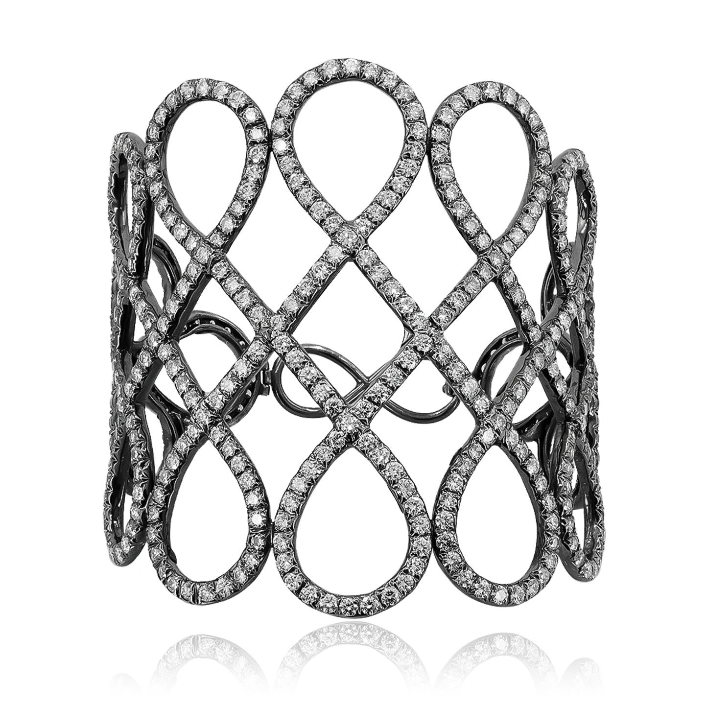 18K Black Gold and Diamond Swirl Motif Bangle