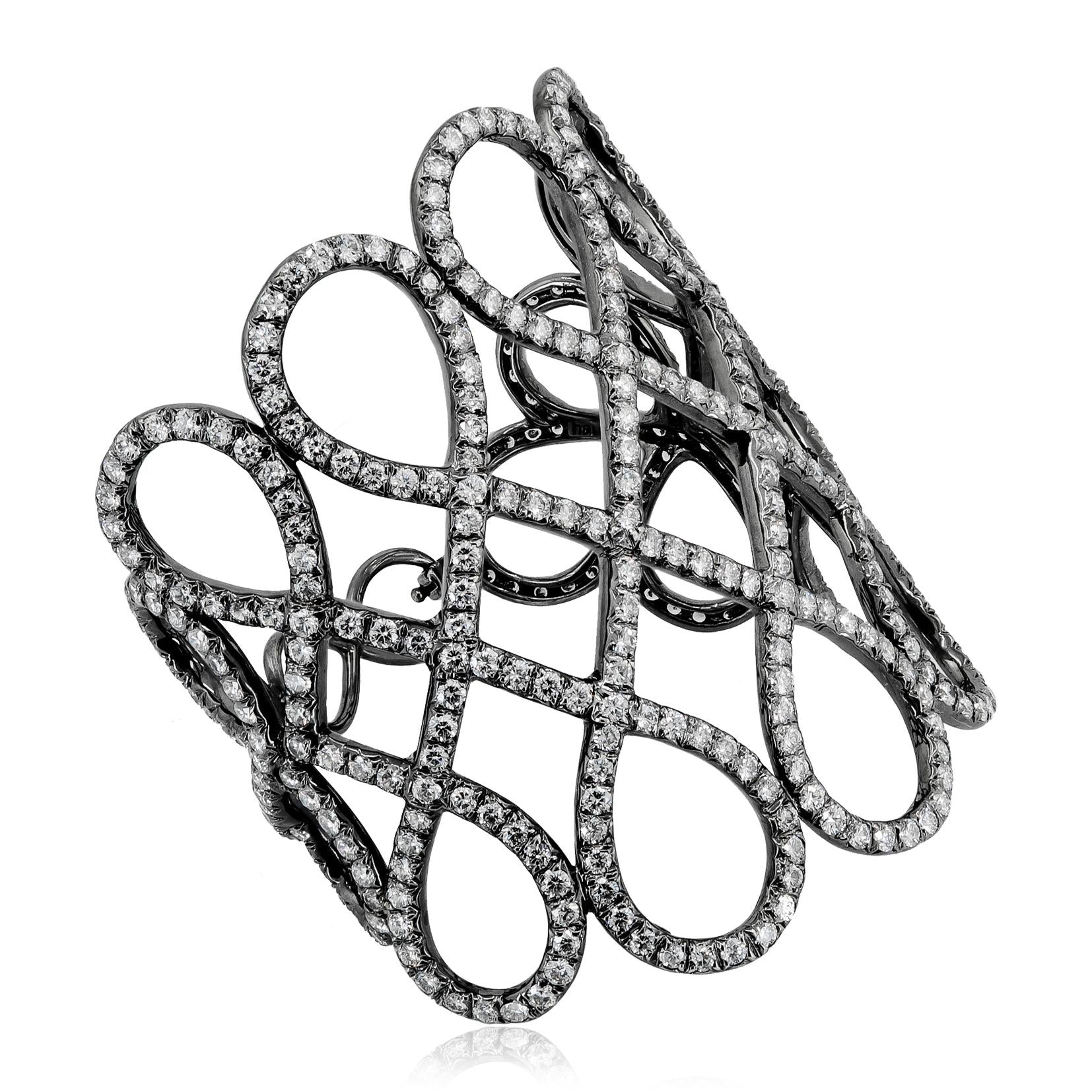 18K Black Gold and Diamond Swirl Motif Bangle