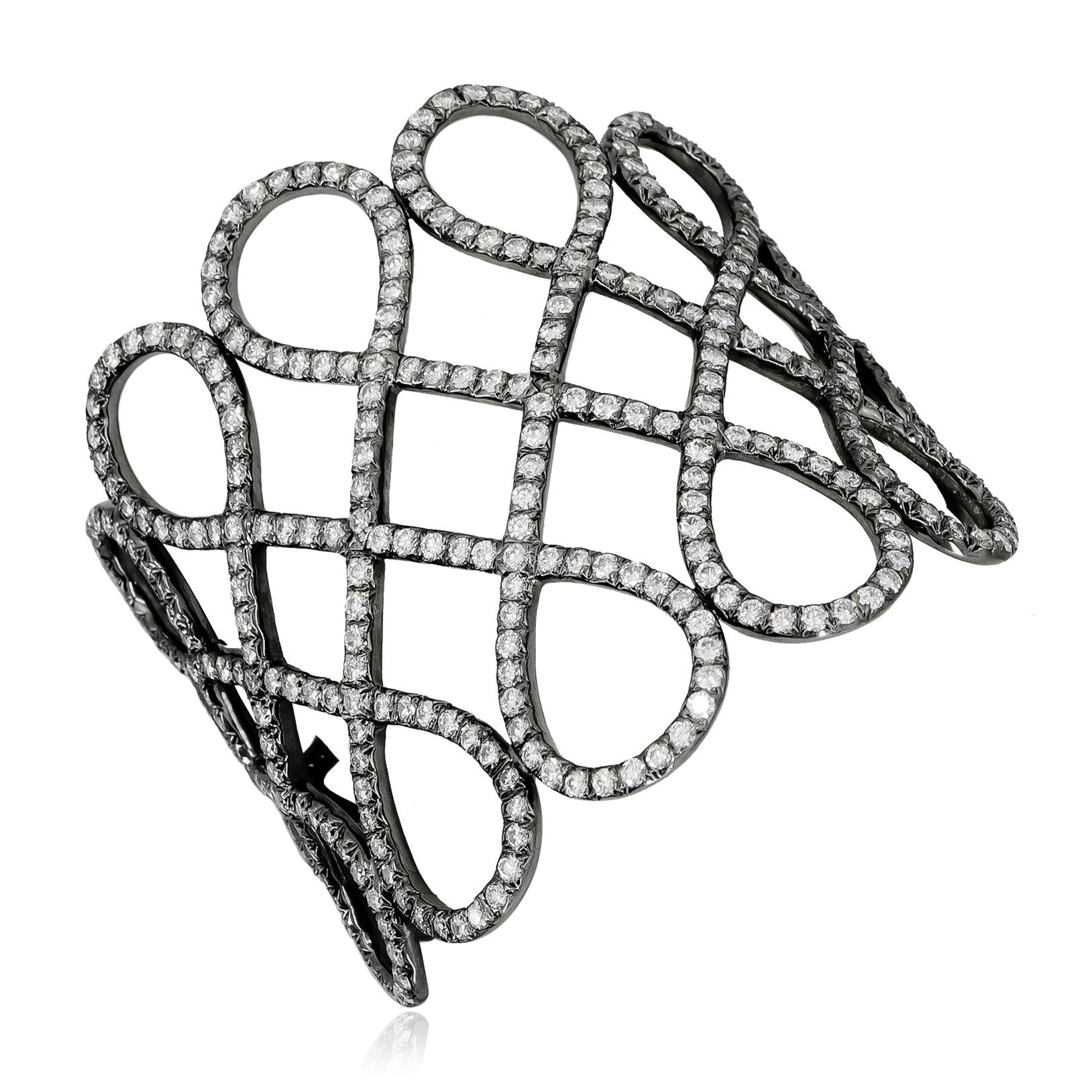 18K Black Gold and Diamond Swirl Motif Bangle
