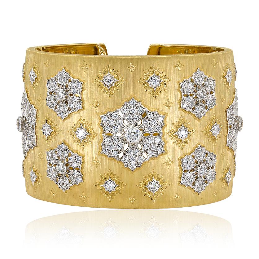 M. BUCCELLATI 18K Yellow Gold Diamond “Opera” Cuff Bracelet
