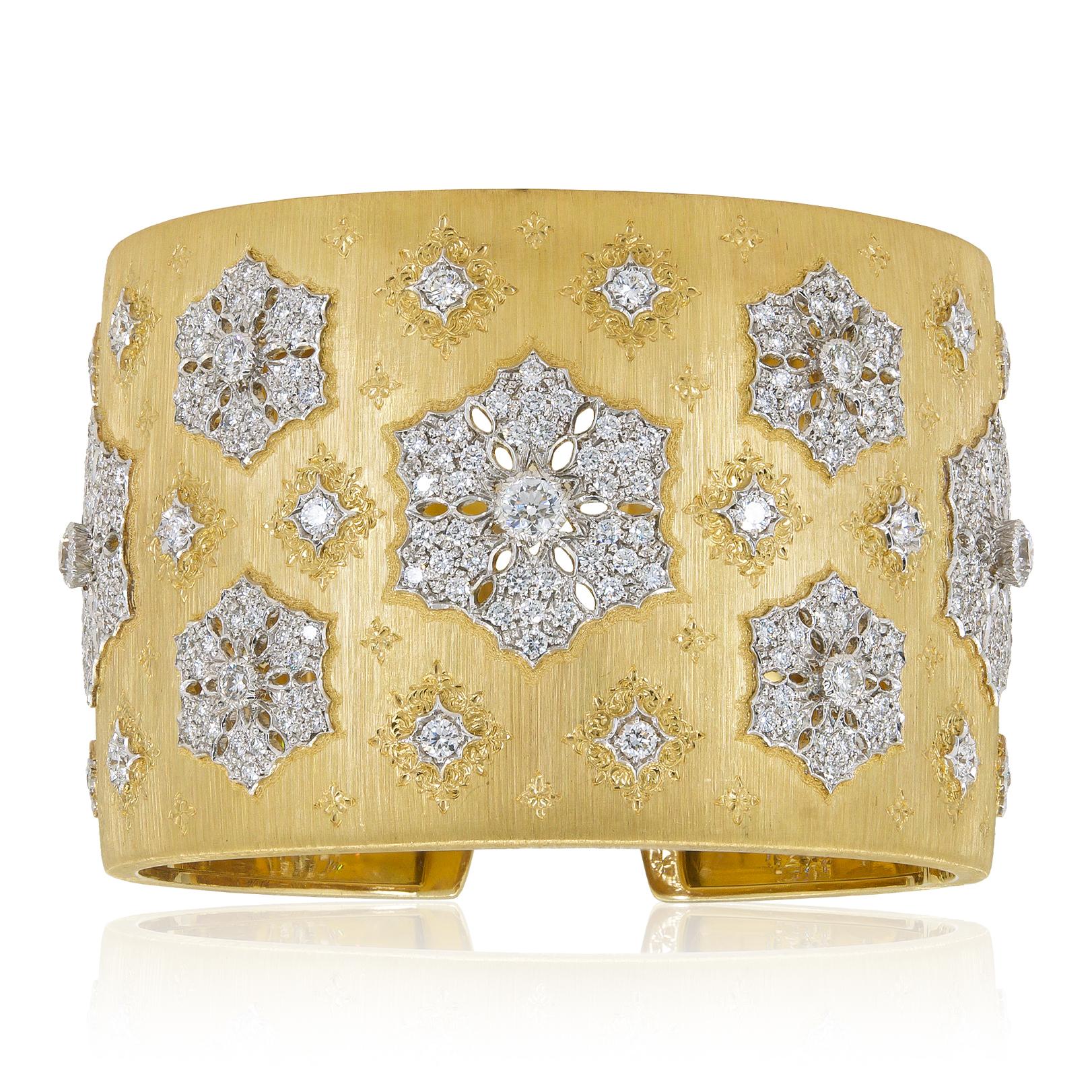 M. BUCCELLATI 18K Yellow Gold Diamond “Opera” Cuff Bracelet