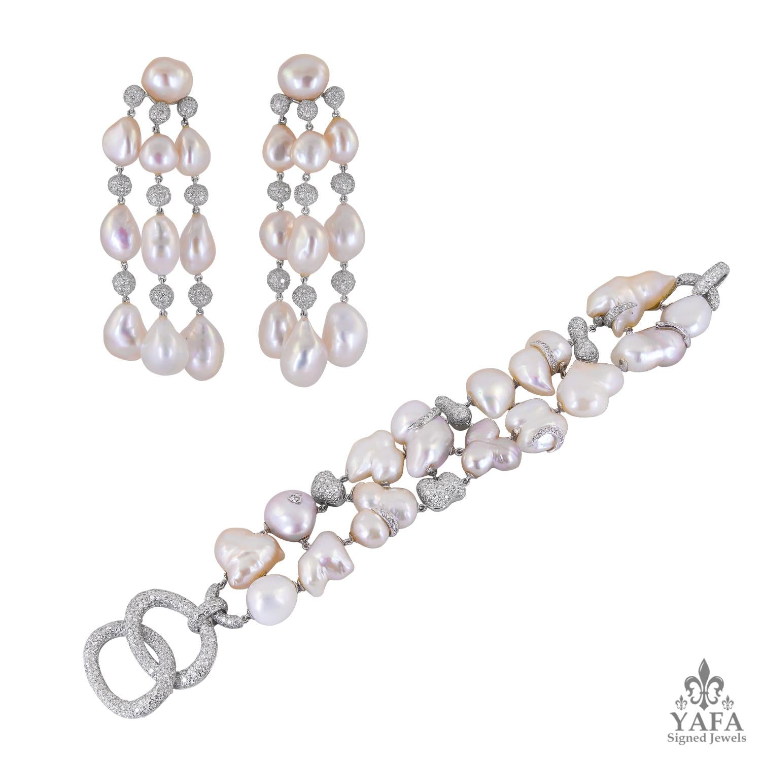 SABBADINI Diamond and Pearl Bracelet & Earring Suite