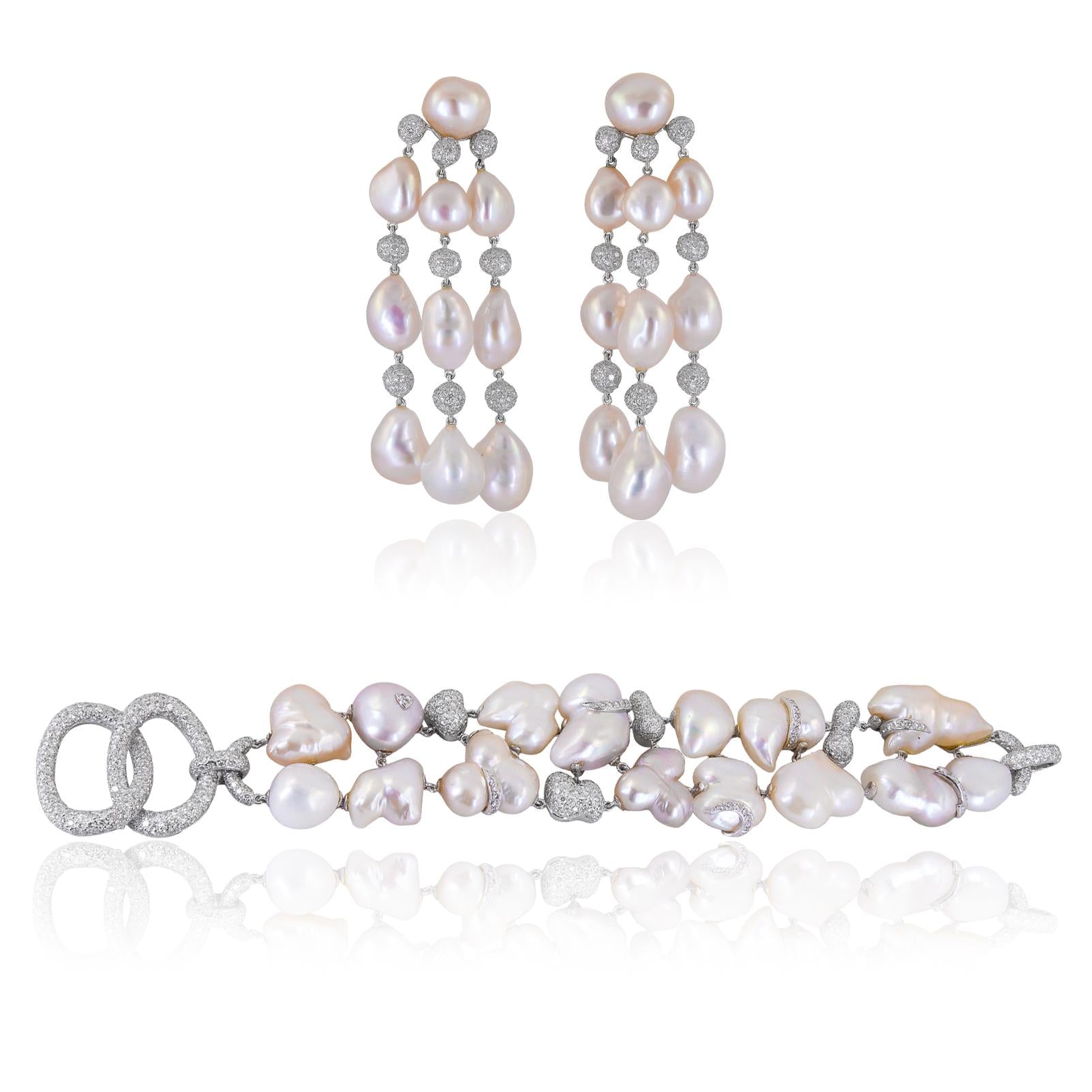 SABBADINI Diamond and Pearl Bracelet & Earring Suite