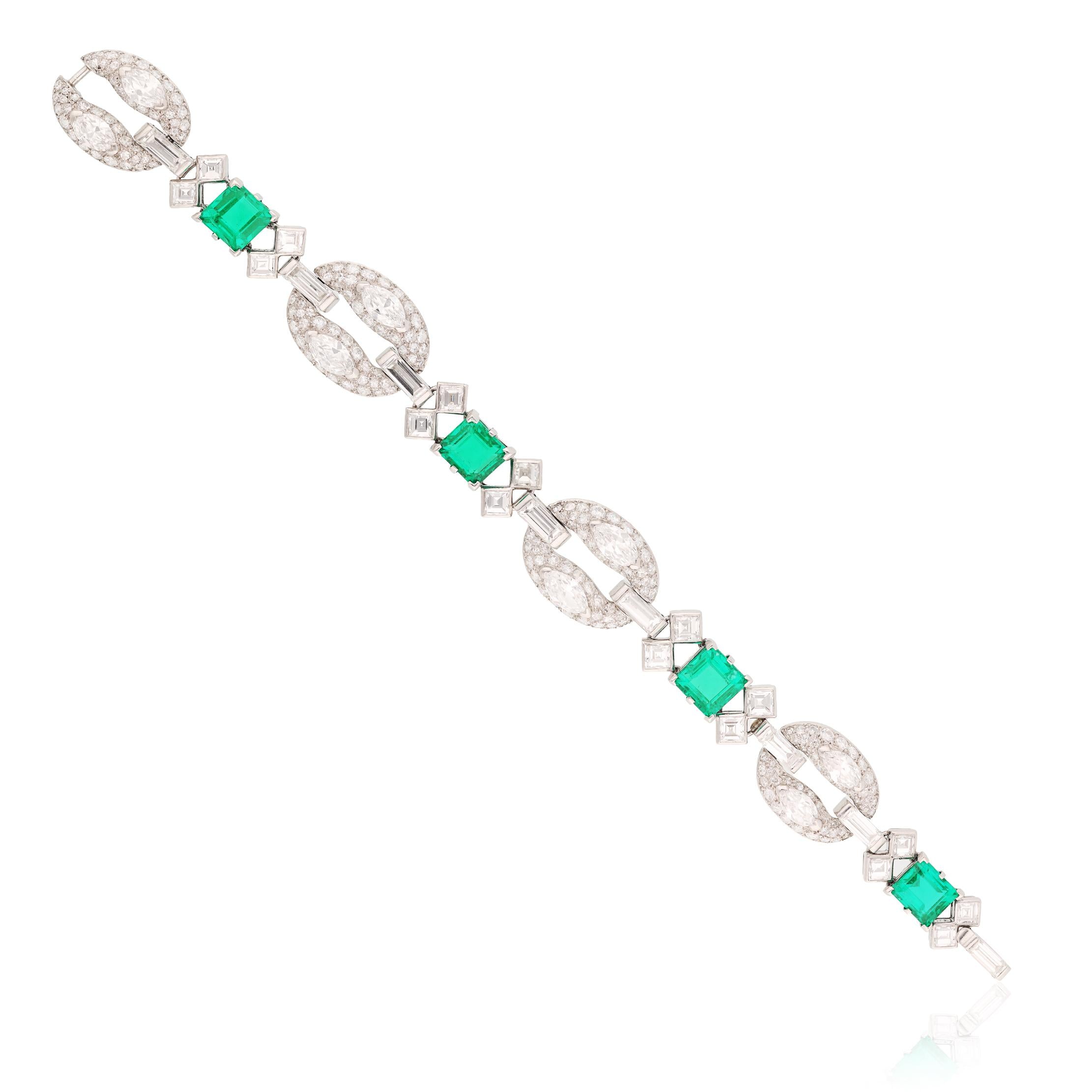 BULGARI Platinum, Diamond and Colombian No-Oil Emerald Bracelet