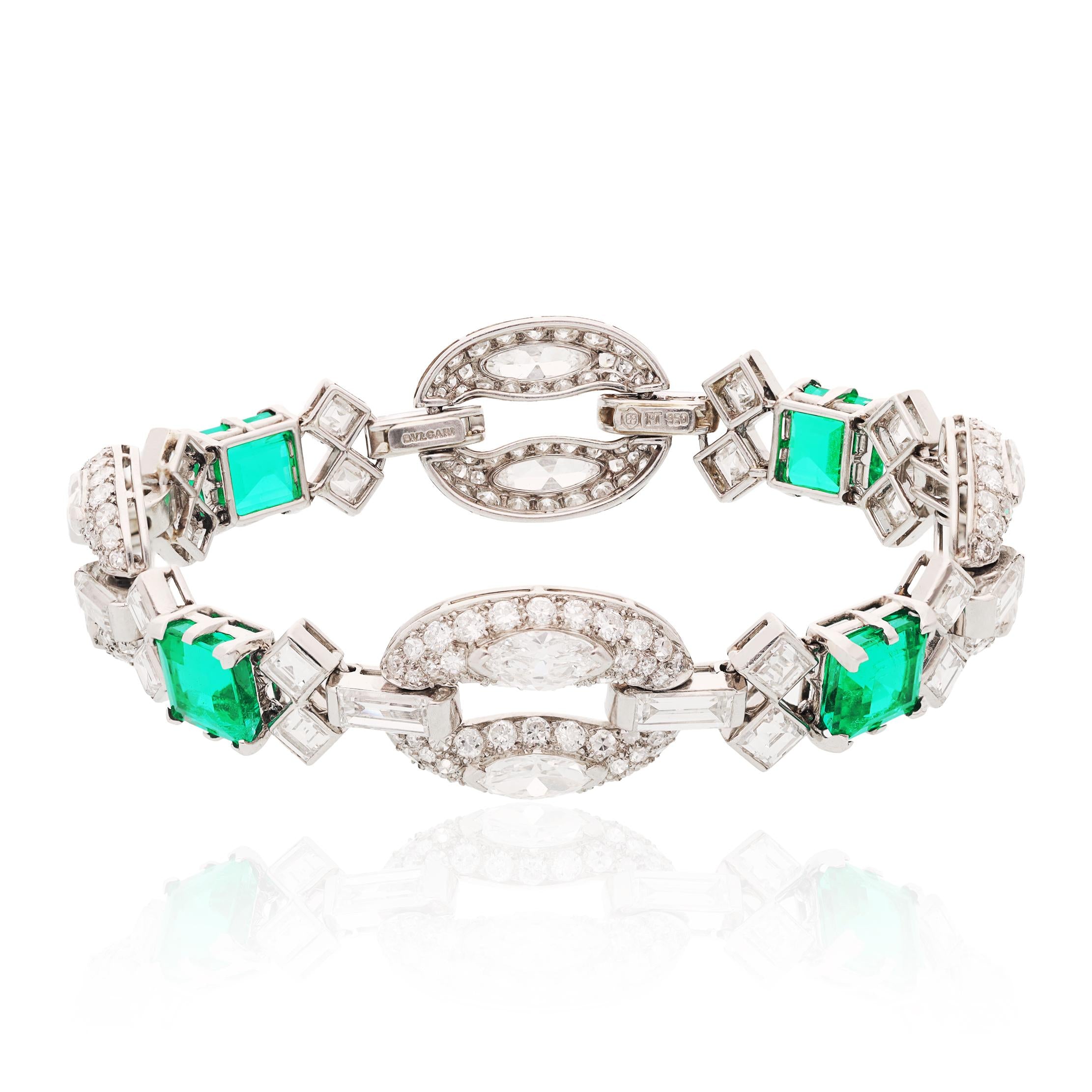 BULGARI Platinum, Diamond and Colombian No-Oil Emerald Bracelet