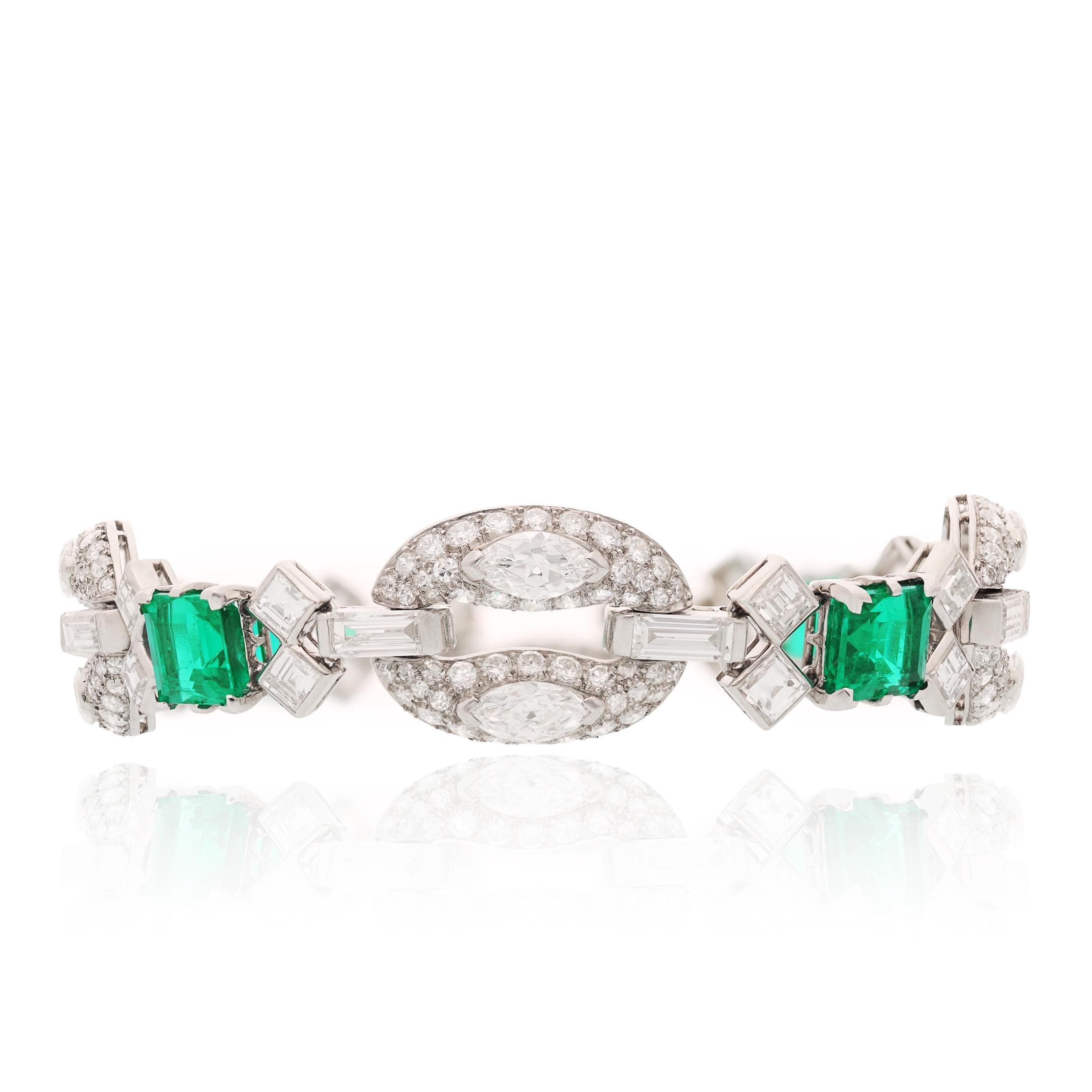 BULGARI Platinum, Diamond and Colombian No-Oil Emerald Bracelet