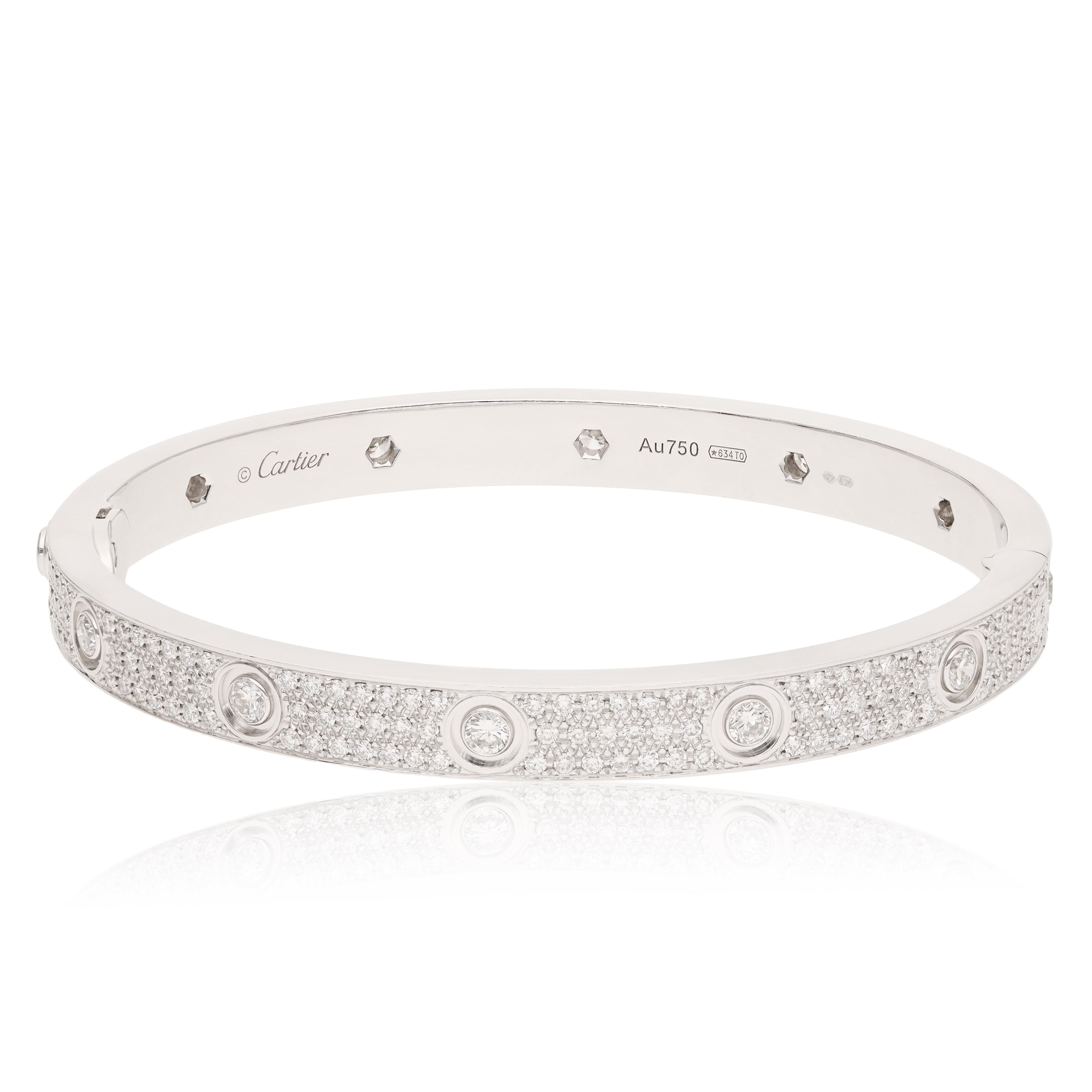 CARTIER 18 K White Gold All Diamond Pavé Love Bracelet