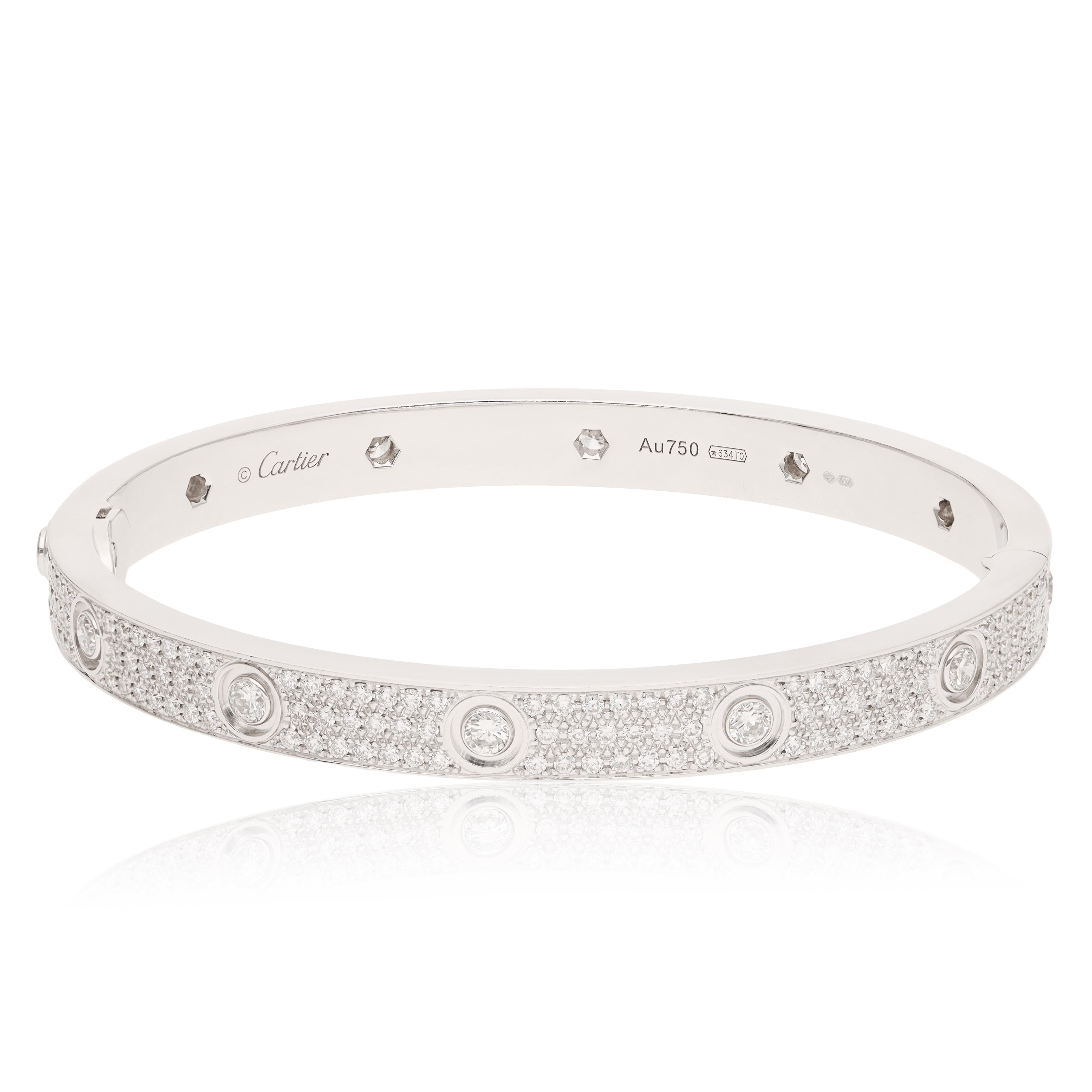 CARTIER 18 K White Gold All Diamond Pavé Love Bracelet