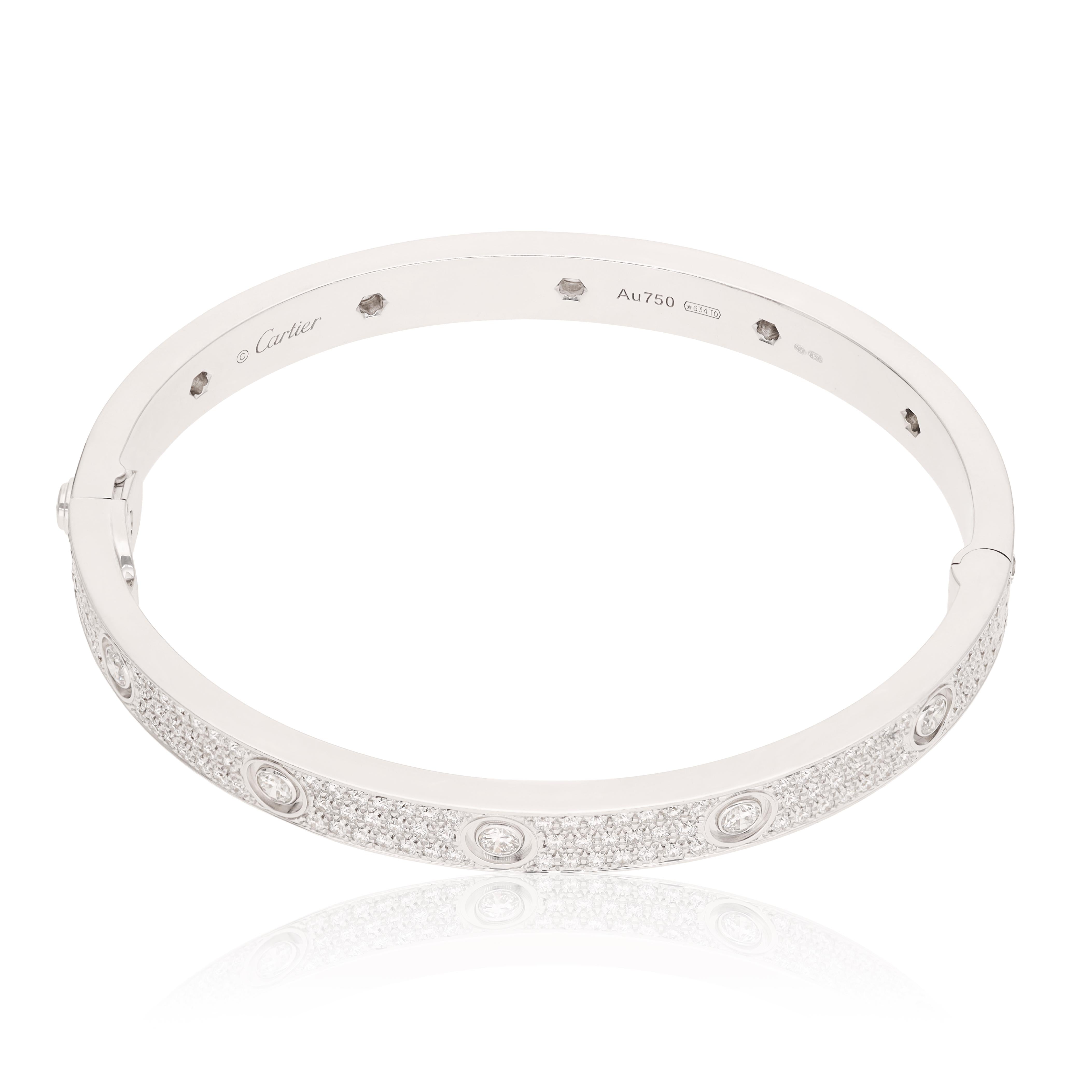 CARTIER 18 K White Gold All Diamond Pavé Love Bracelet