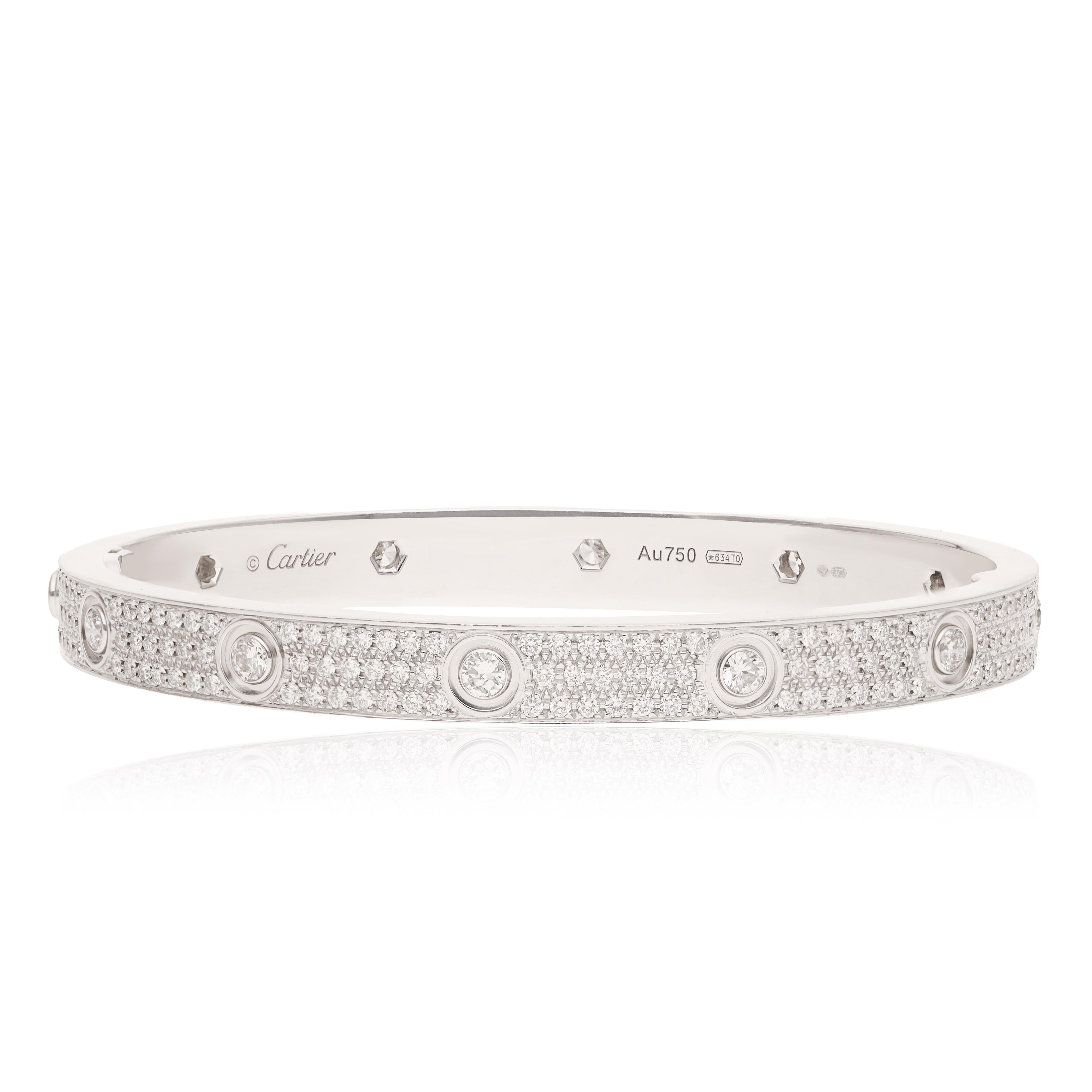 CARTIER 18 K White Gold All Diamond Pavé Love Bracelet