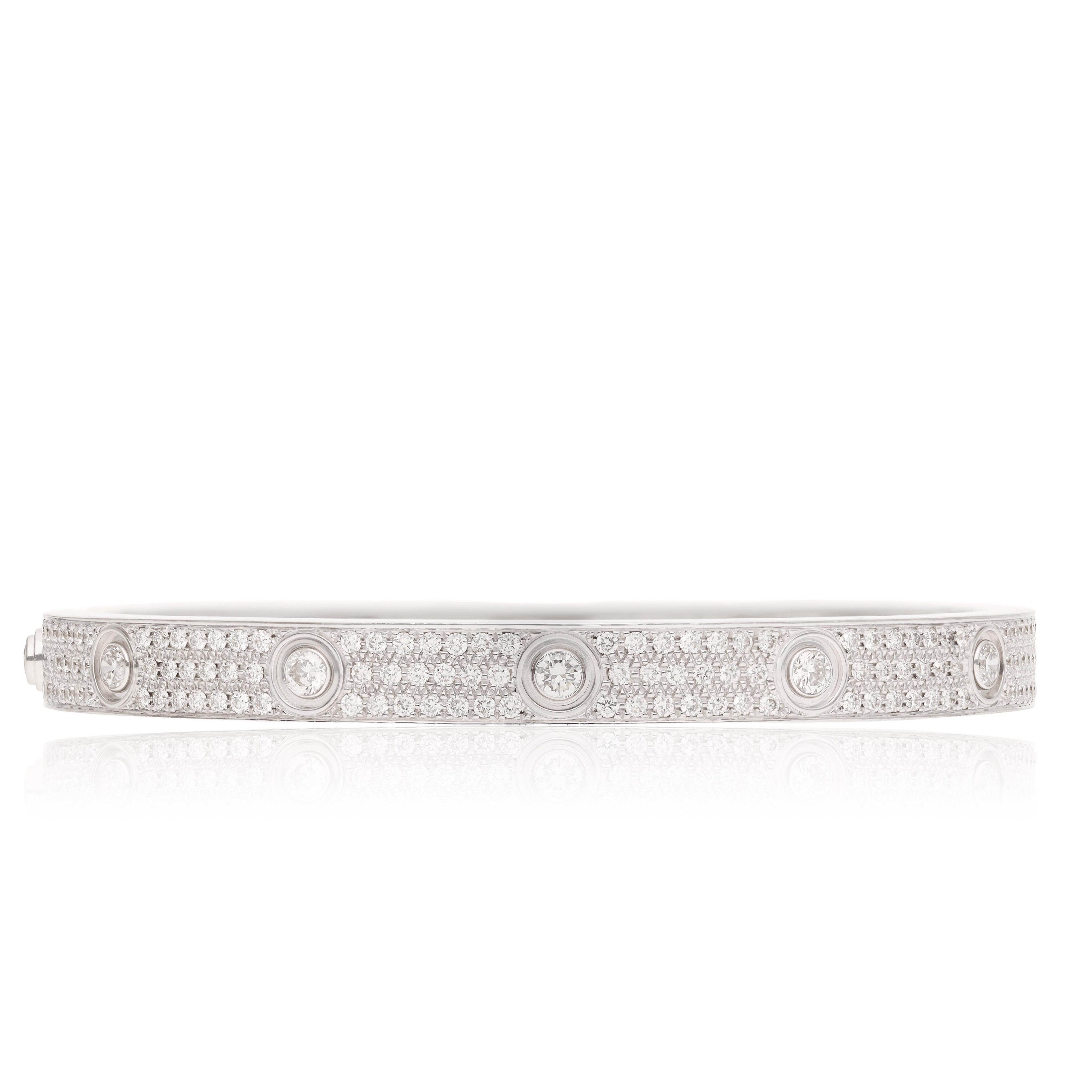 CARTIER 18 K White Gold All Diamond Pavé Love Bracelet