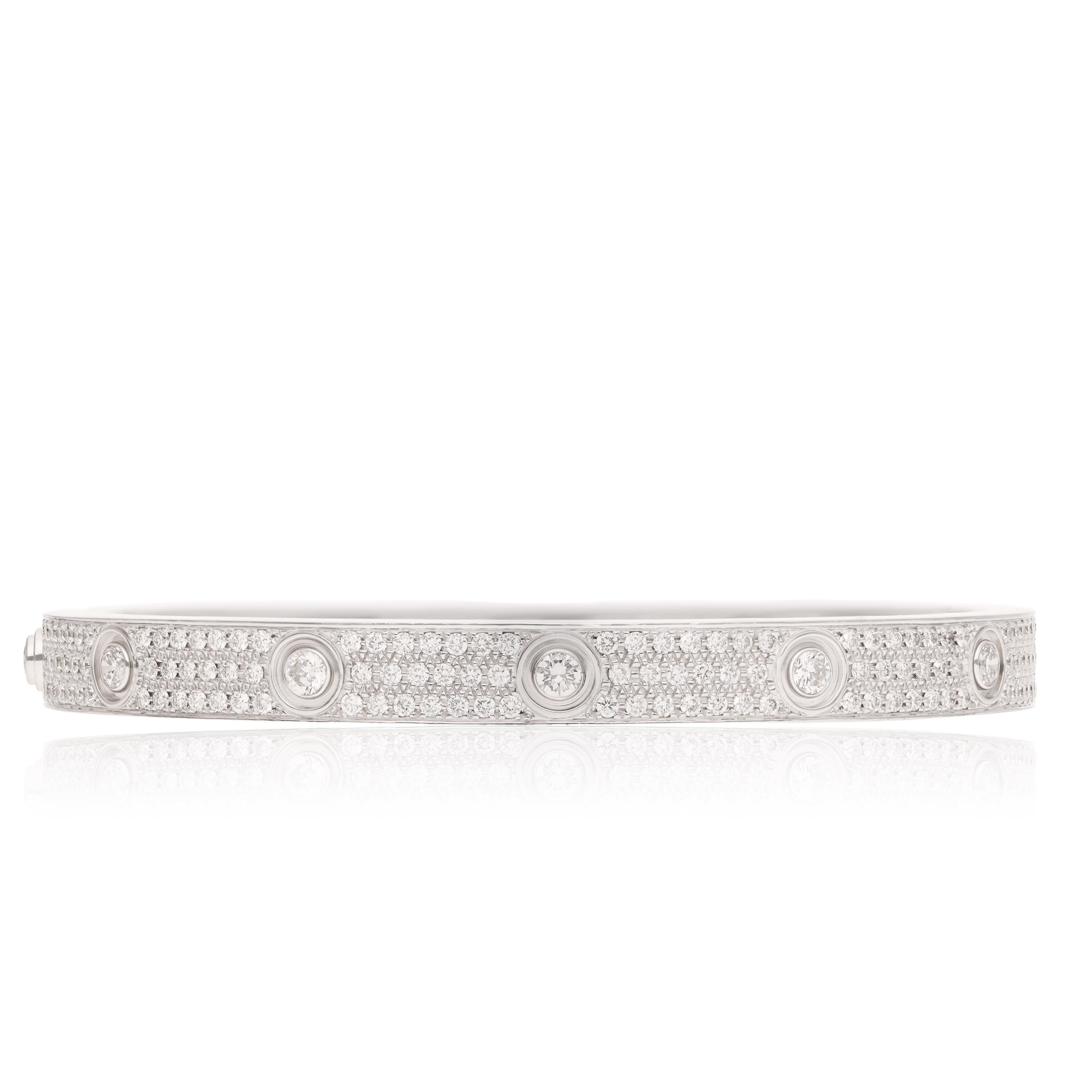 CARTIER 18 K White Gold All Diamond Pavé Love Bracelet