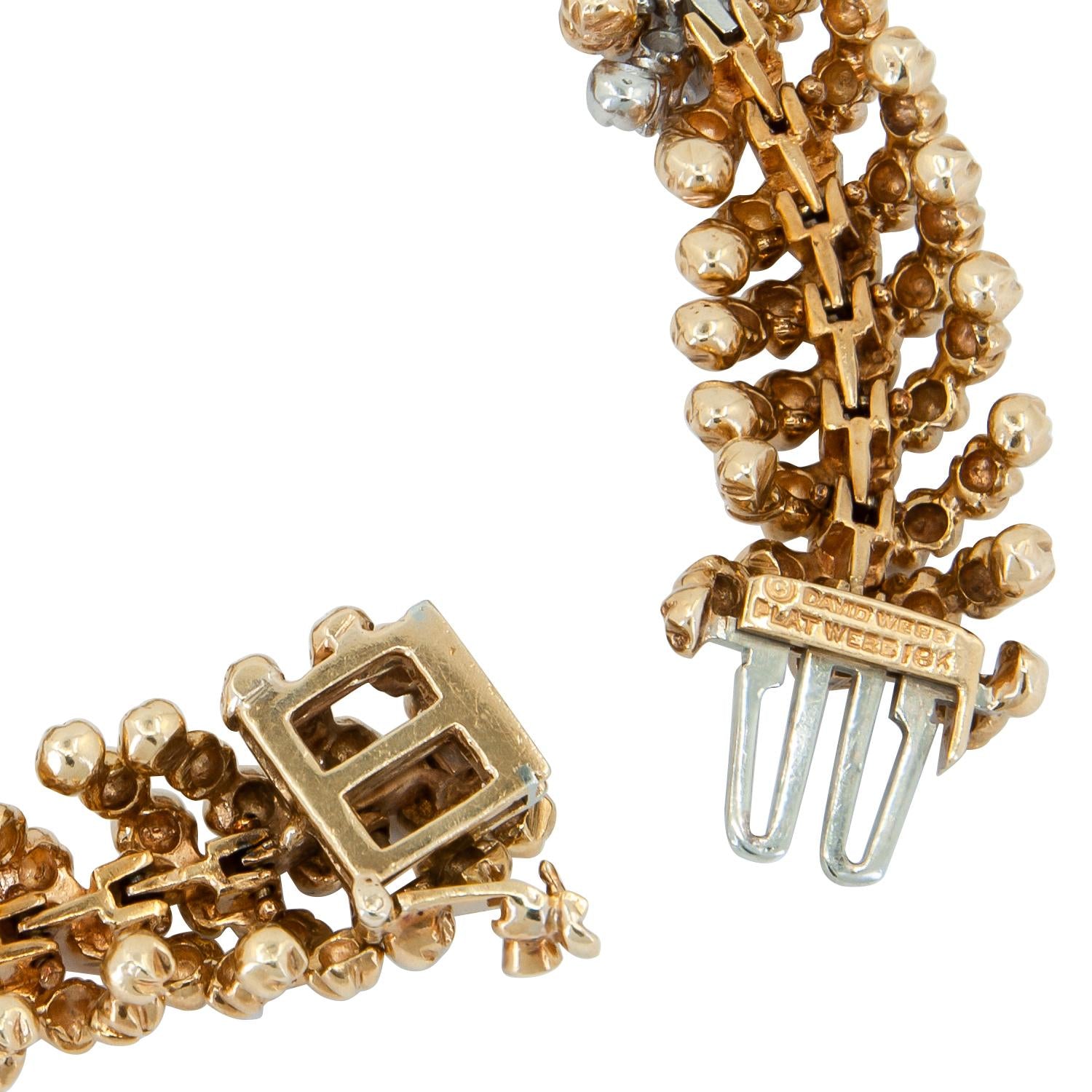 DAVID WEBB Platinum & 18K Yellow Gold Textured Bead Diamond Bracelet Watch