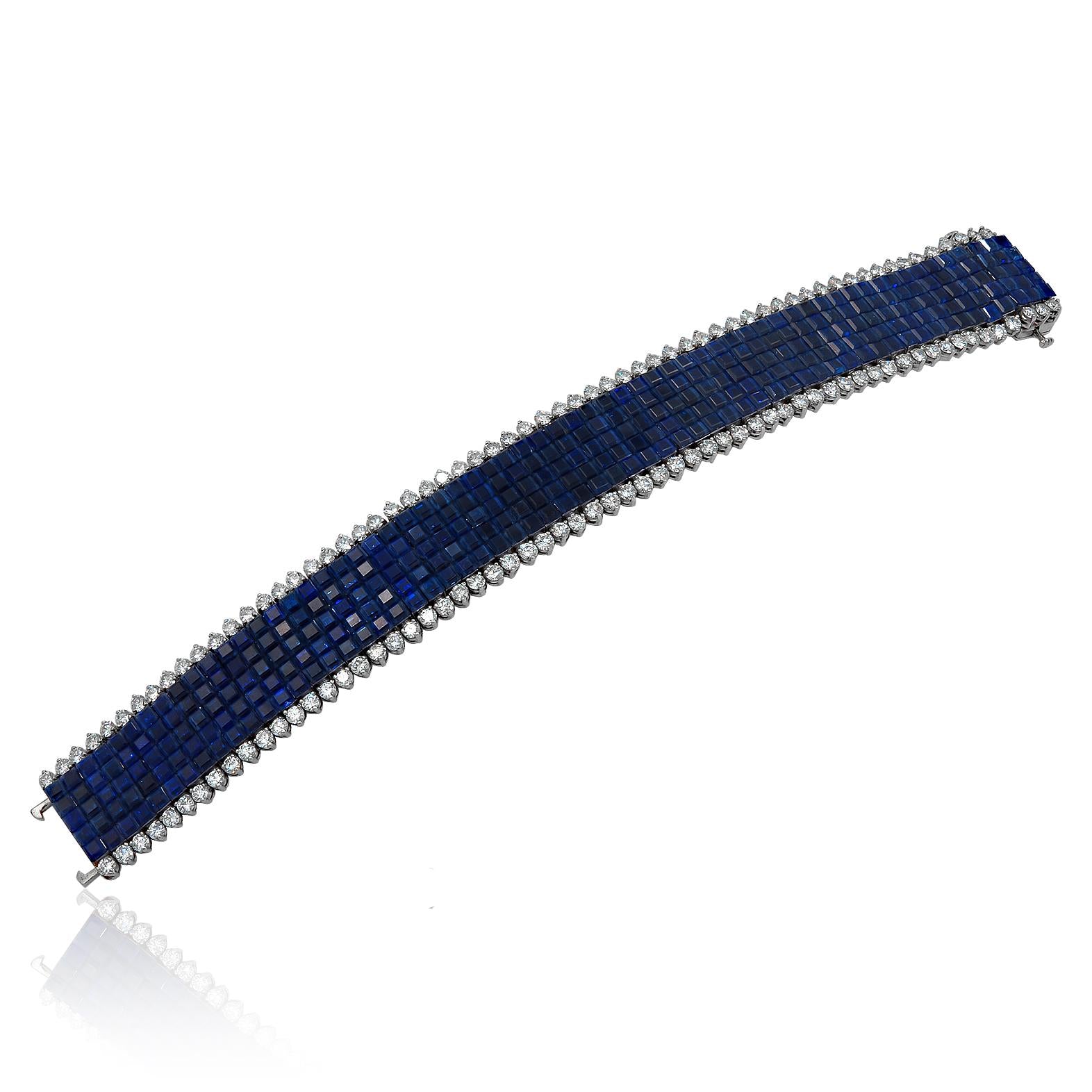 VAN CLEEF & ARPELS Platinum Mystery-Set Sapphire and Diamond Bracelet