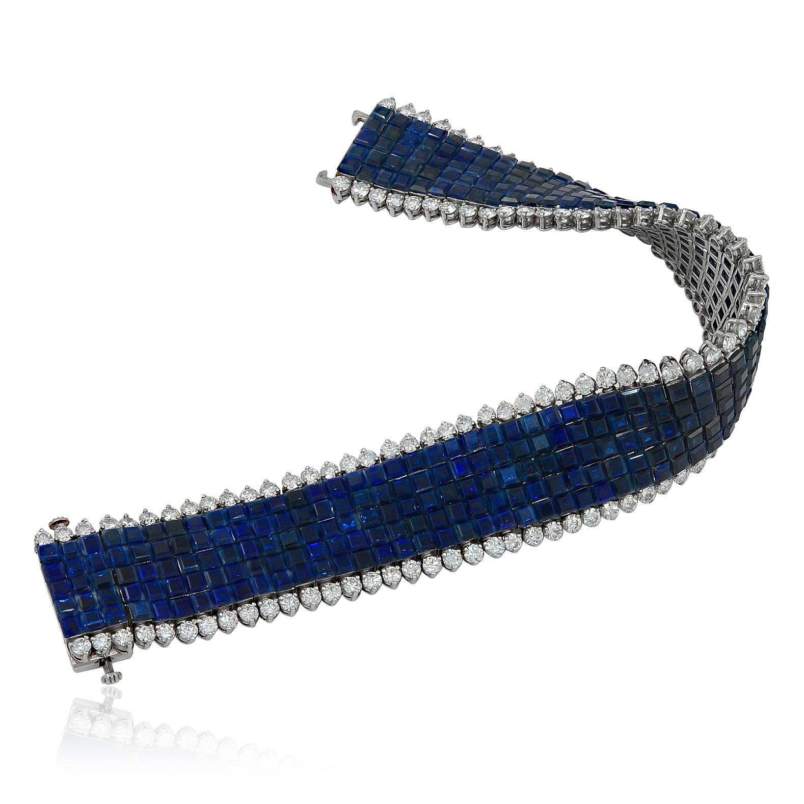 VAN CLEEF & ARPELS Platinum Mystery-Set Sapphire and Diamond Bracelet