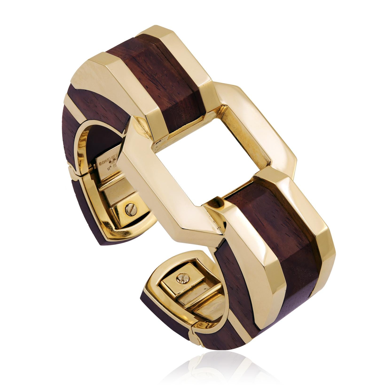 DAVID WEBB 18K Yellow Gold and Cocobolo Wood "Shoulder Cuff" Bracelet