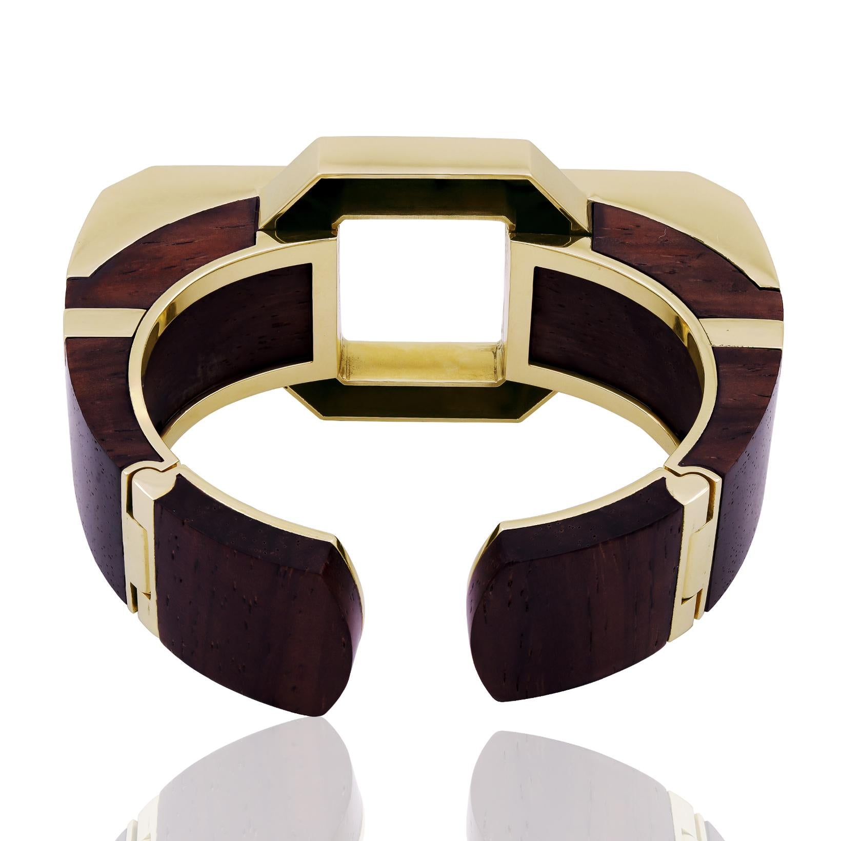 DAVID WEBB 18K Yellow Gold and Cocobolo Wood "Shoulder Cuff" Bracelet