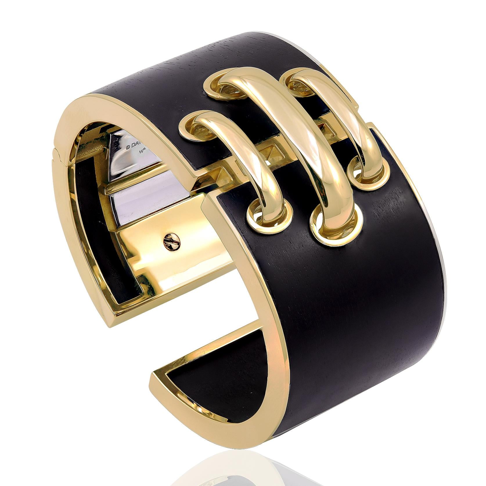 DAVID WEBB 18K Yellow Gold & Ebony Wood Shoelace Cuff Bracelet