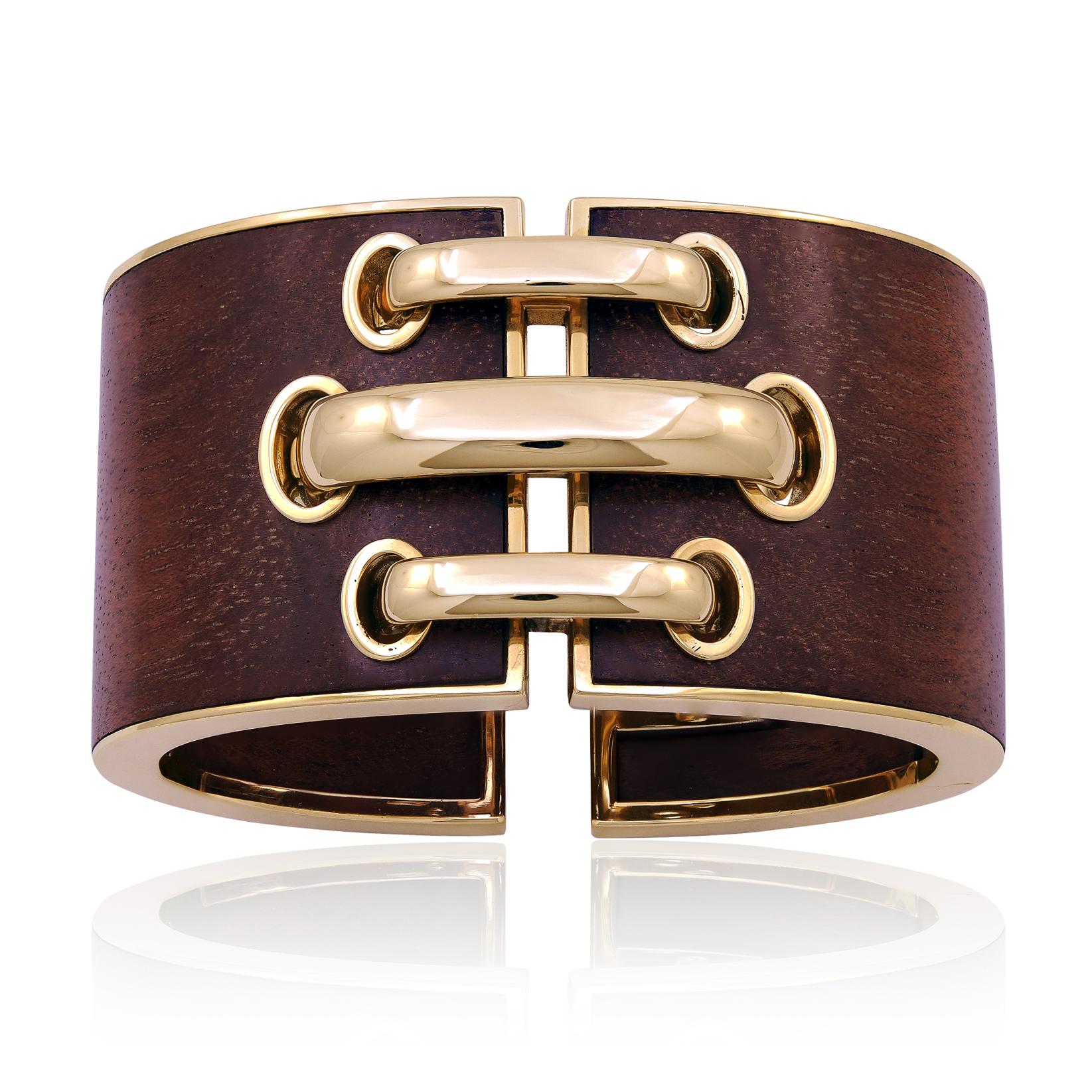 DAVID WEBB 18K Yellow Gold & Bloodwood Shoelace Cuff Bracelet