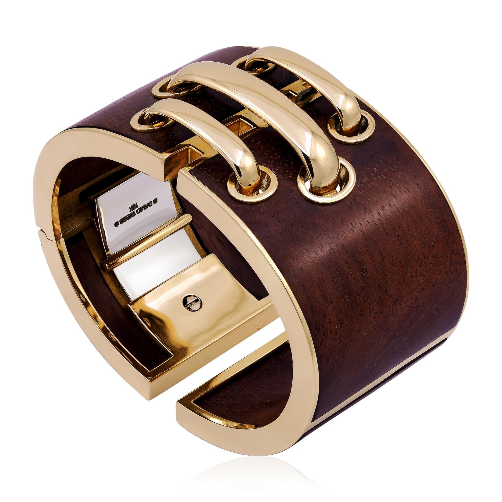 DAVID WEBB 18K Yellow Gold & Bloodwood Shoelace Cuff Bracelet