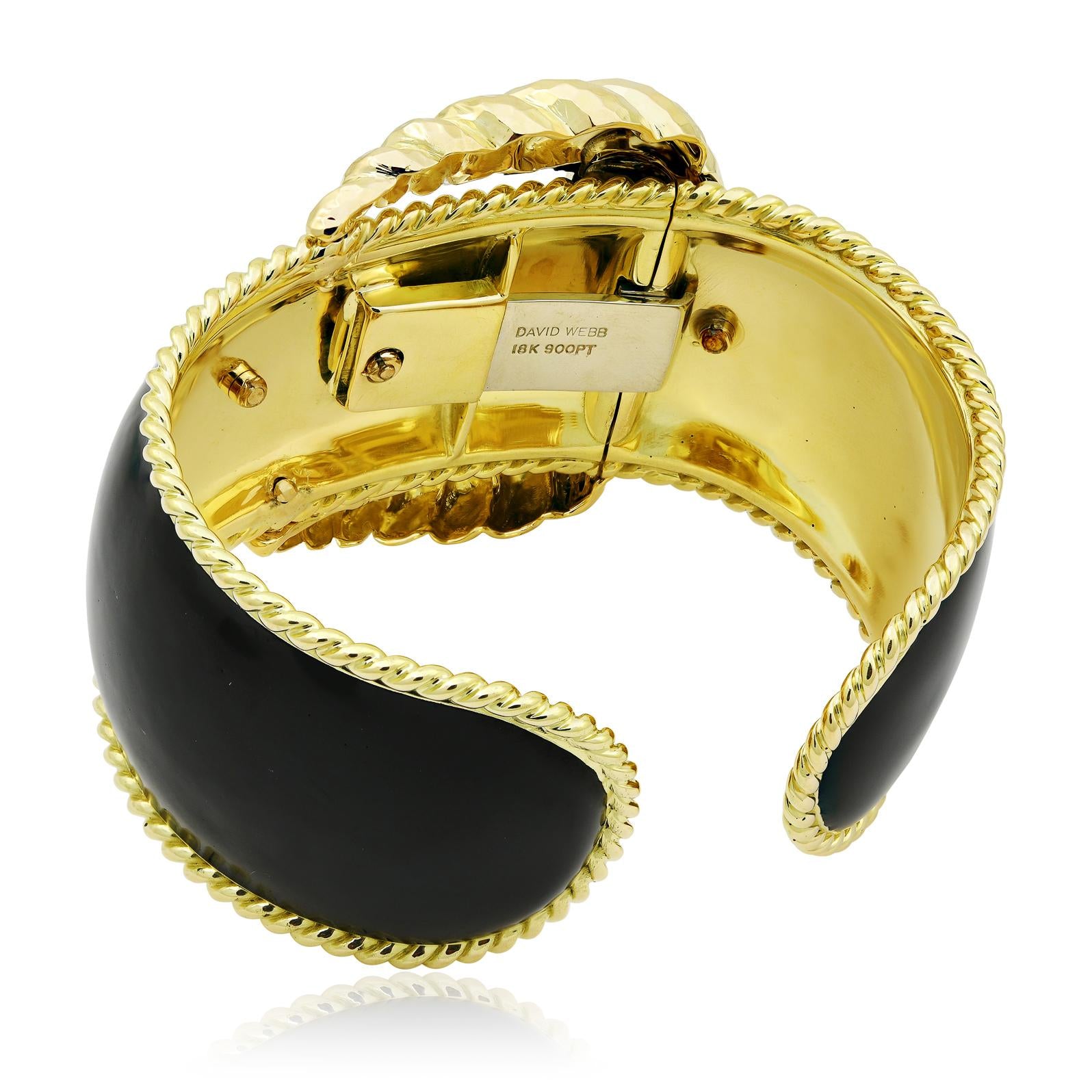 DAVID WEBB Black Enamel and Diamond “Buckle” Cuff Bracelet