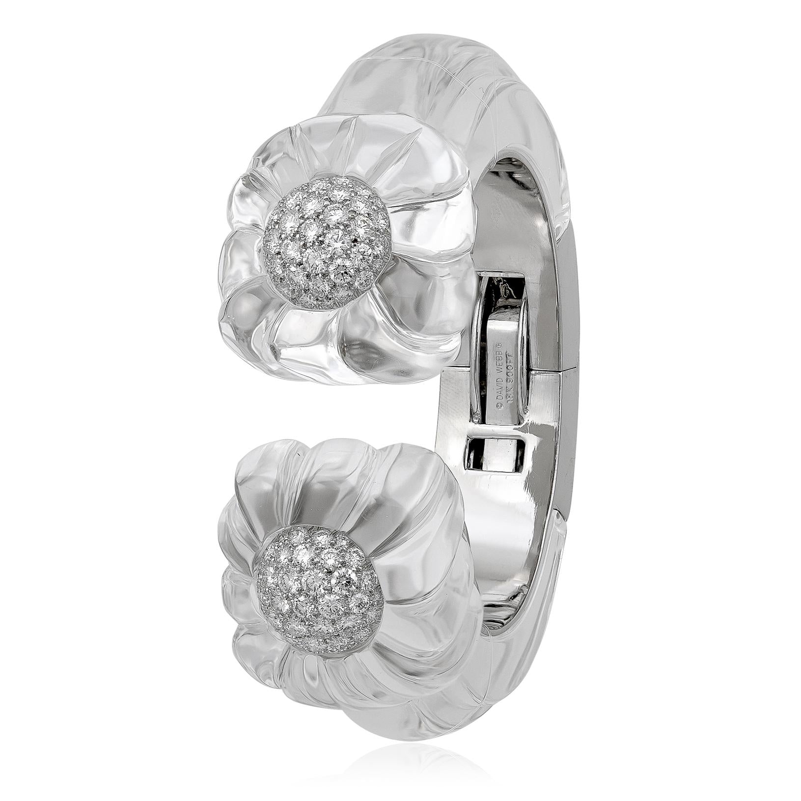 DAVID WEBB Fluted Rock Crystal and Diamond “Twilight” Cuff Bracelet