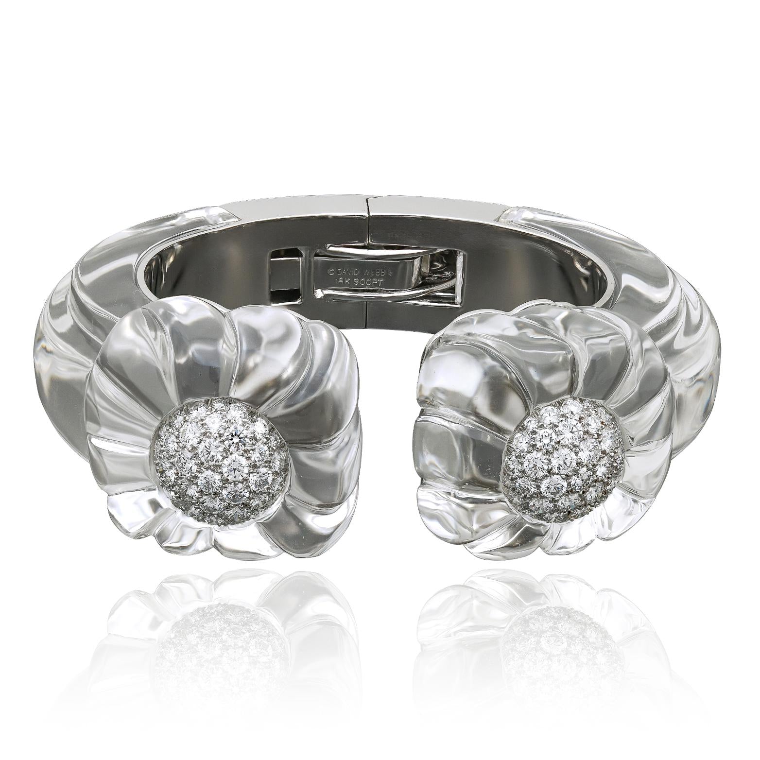 DAVID WEBB Fluted Rock Crystal and Diamond “Twilight” Cuff Bracelet