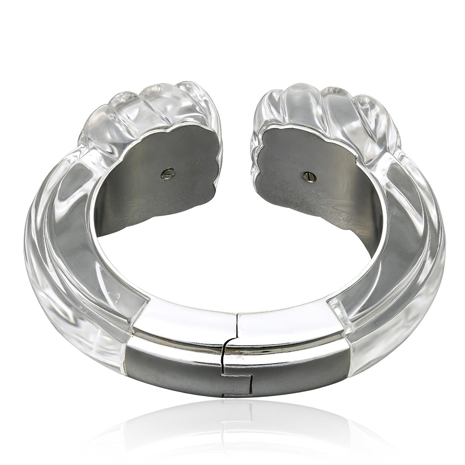 DAVID WEBB Fluted Rock Crystal and Diamond “Twilight” Cuff Bracelet