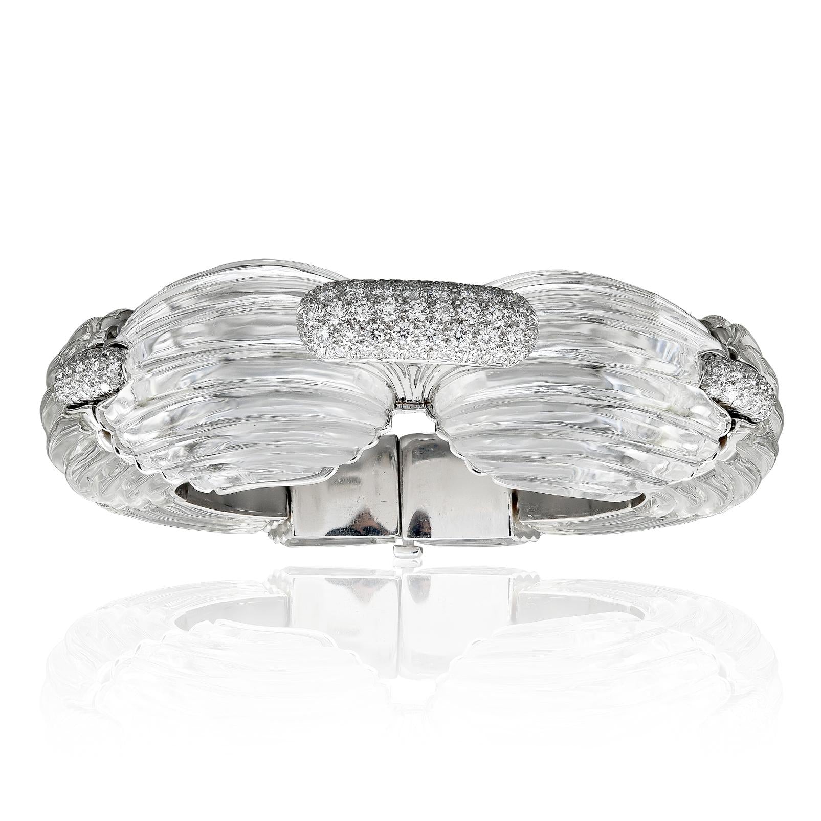DAVID WEBB 18K & Platinum Carved Rock Crystal and Diamond “Twilight” Bracelet