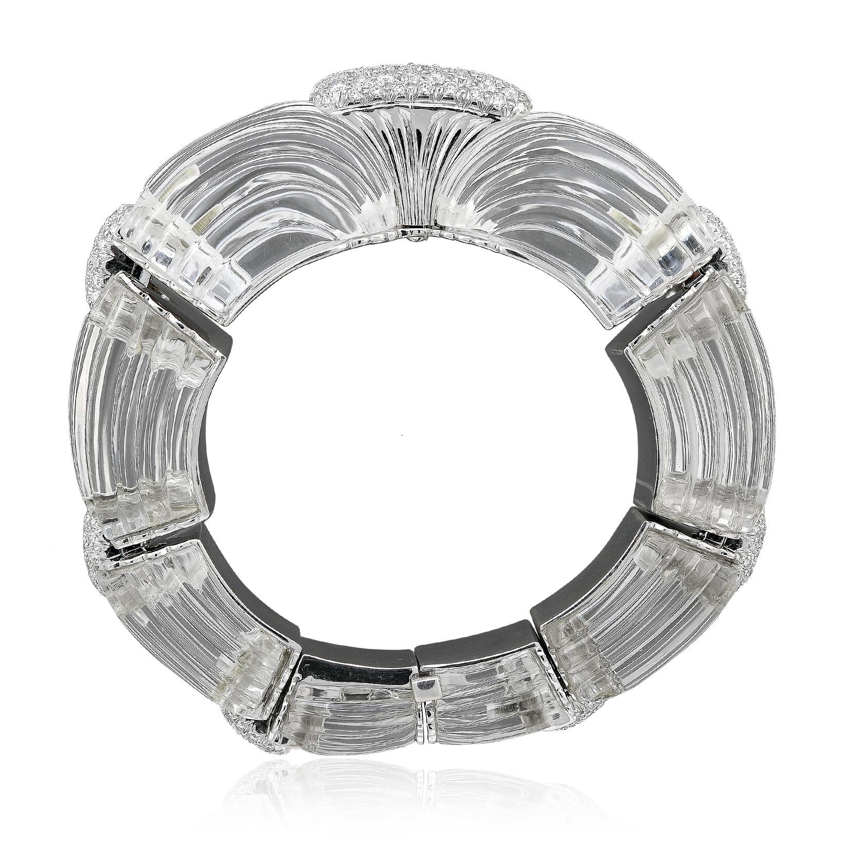 DAVID WEBB 18K & Platinum Carved Rock Crystal and Diamond “Twilight” Bracelet