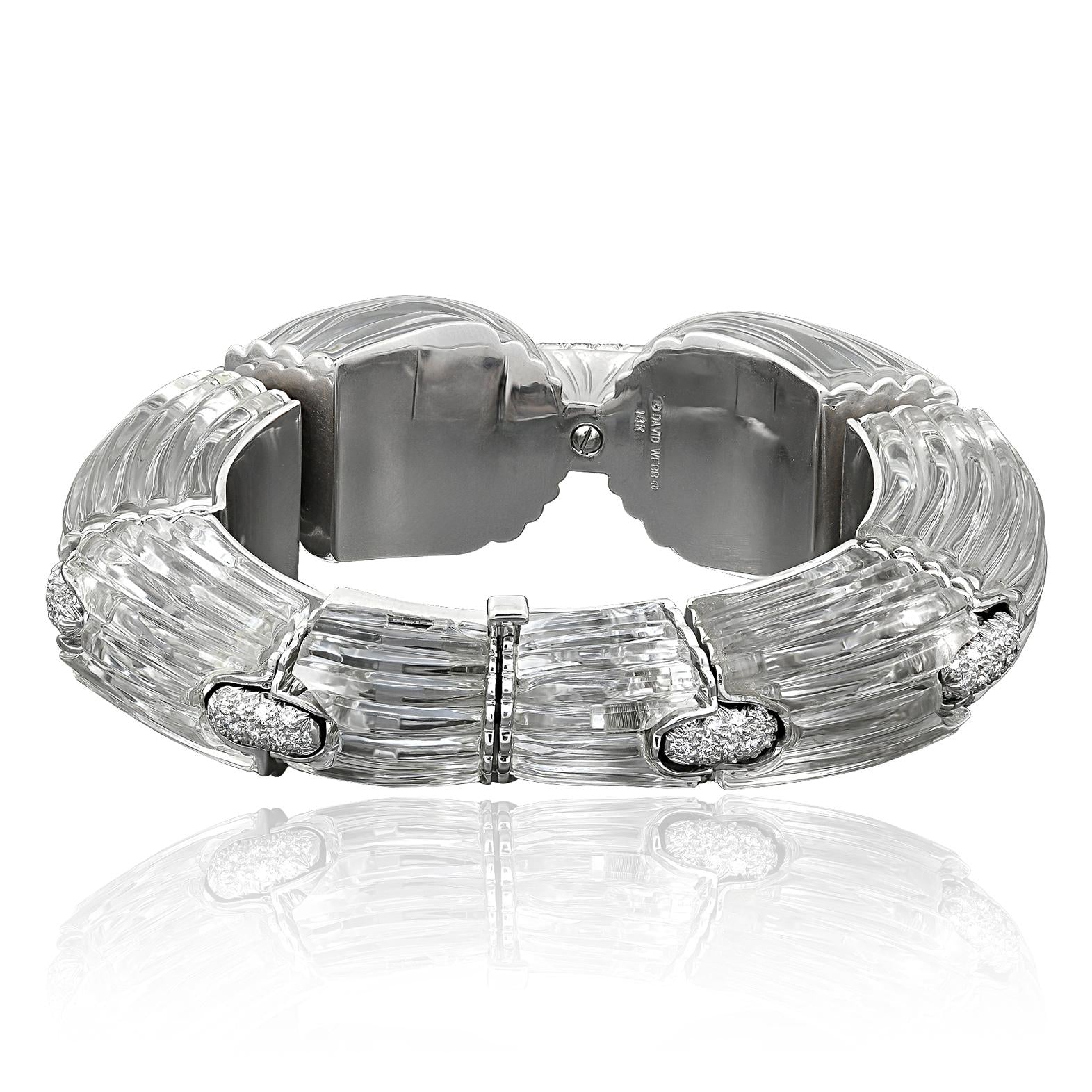 DAVID WEBB 18K & Platinum Carved Rock Crystal and Diamond “Twilight” Bracelet