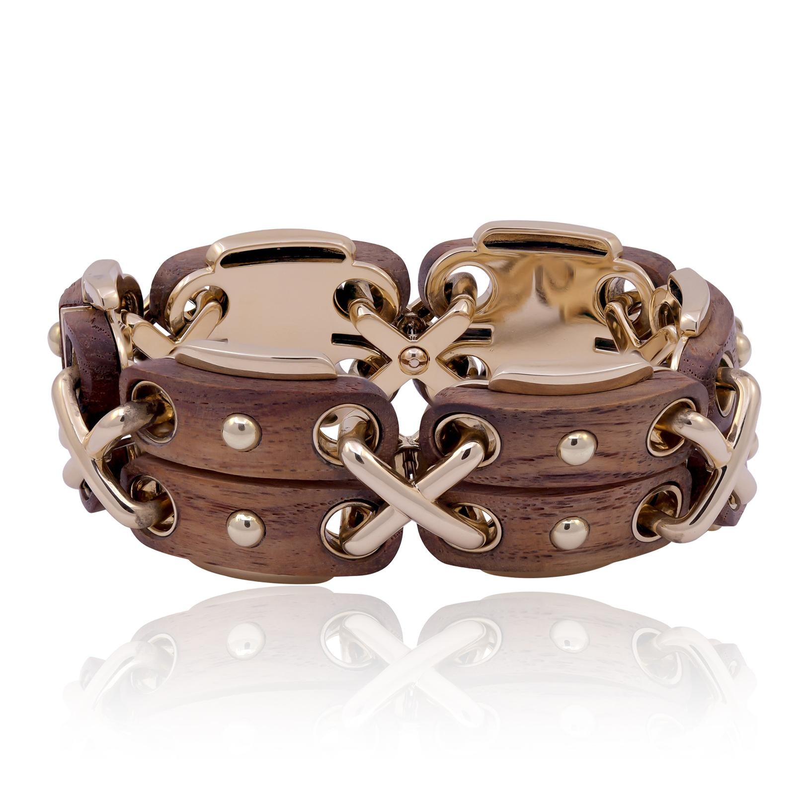 DAVID WEBB 18K Yellow Gold & Rosewood Cross Stitch Bracelet